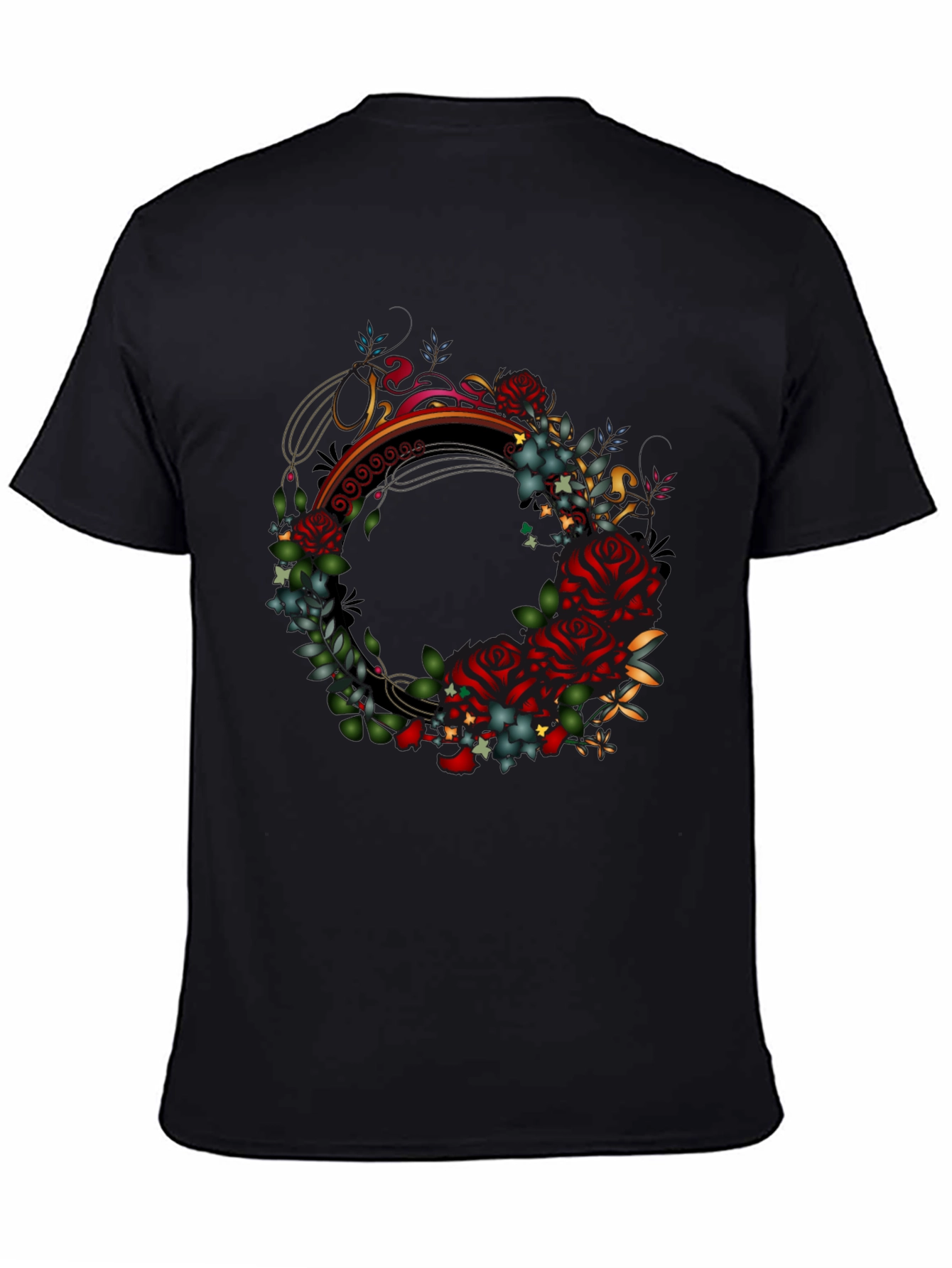 Floral Wreath Graphic Black T-Shirt