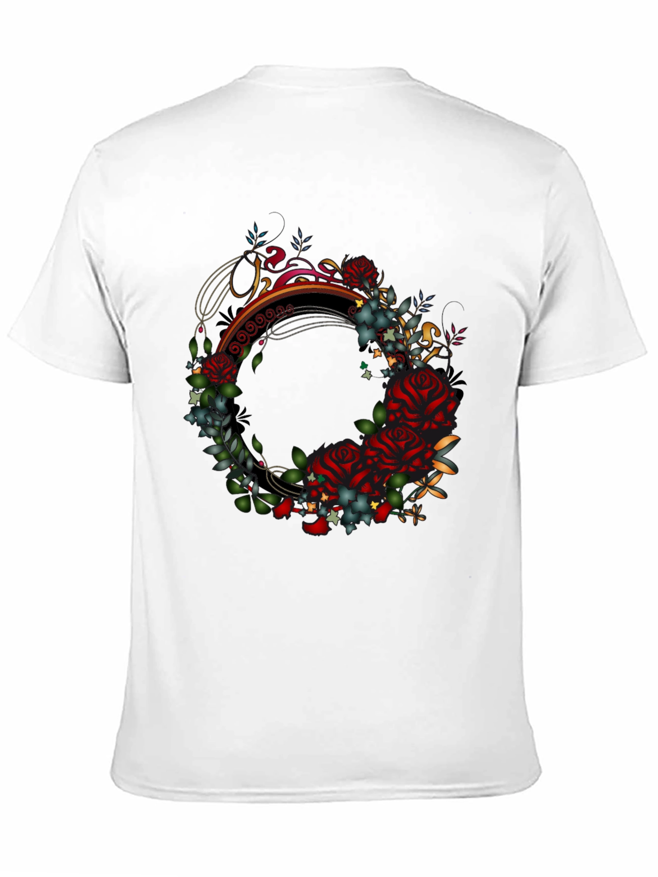 Floral Wreath Graphic Black T-Shirt