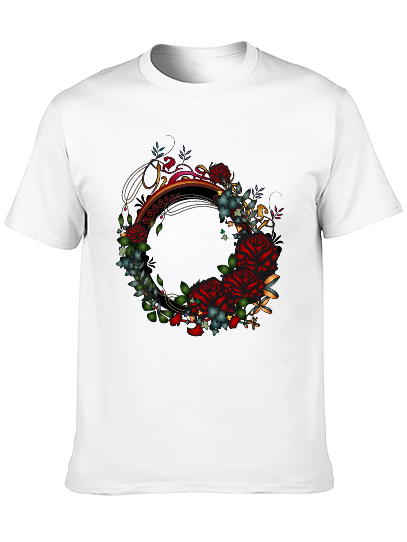 Floral Wreath Graphic Black T-Shirt