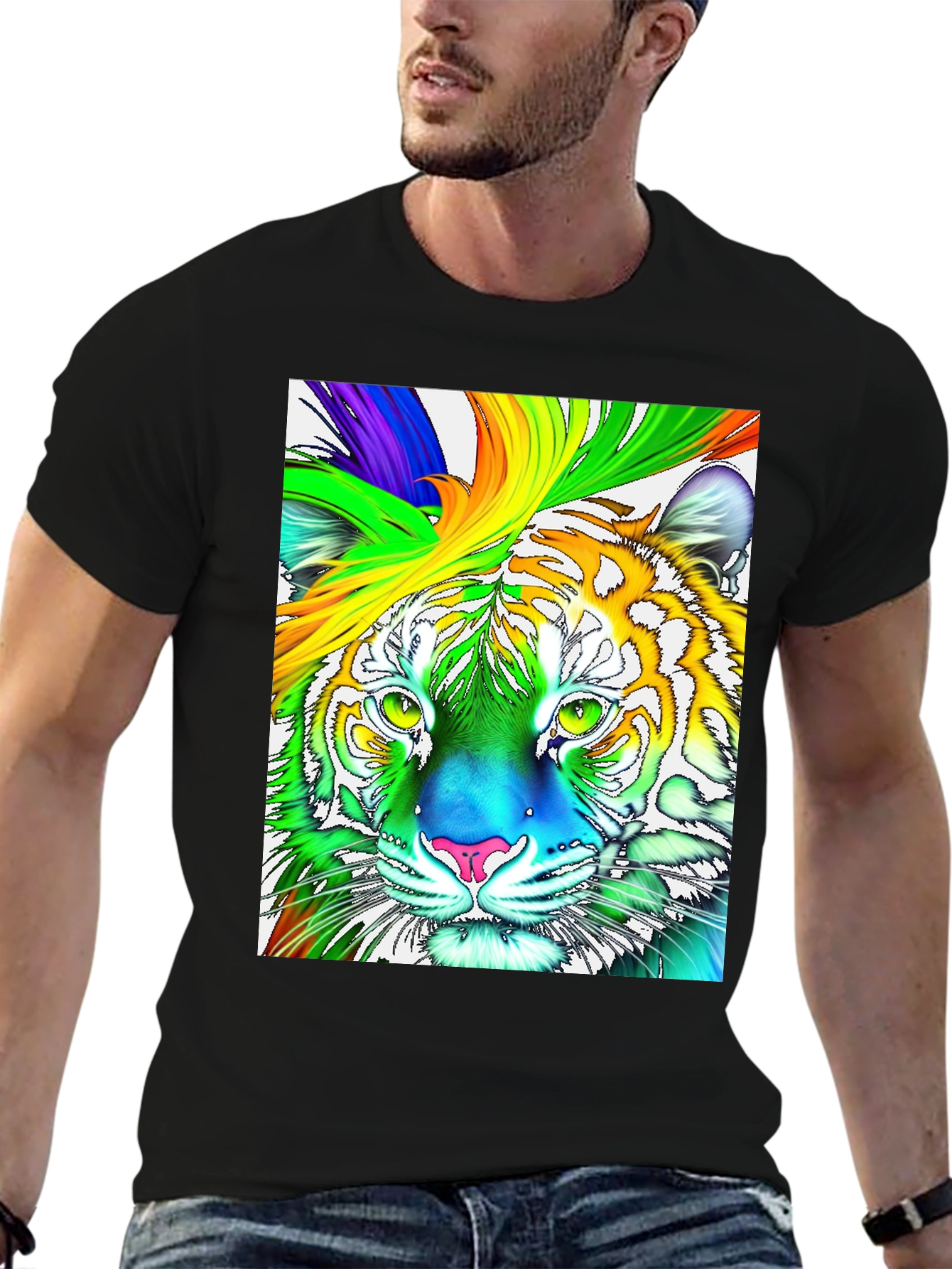 Rainbow Tiger Graphic T-Shirt - Vibrant & Bold!