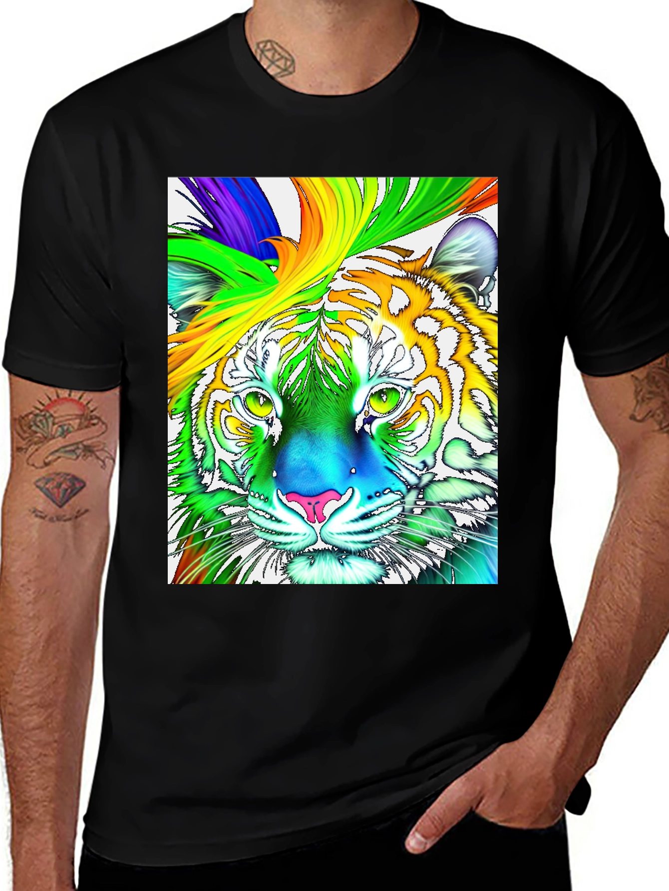 Rainbow Tiger Graphic T-Shirt - Vibrant & Bold!