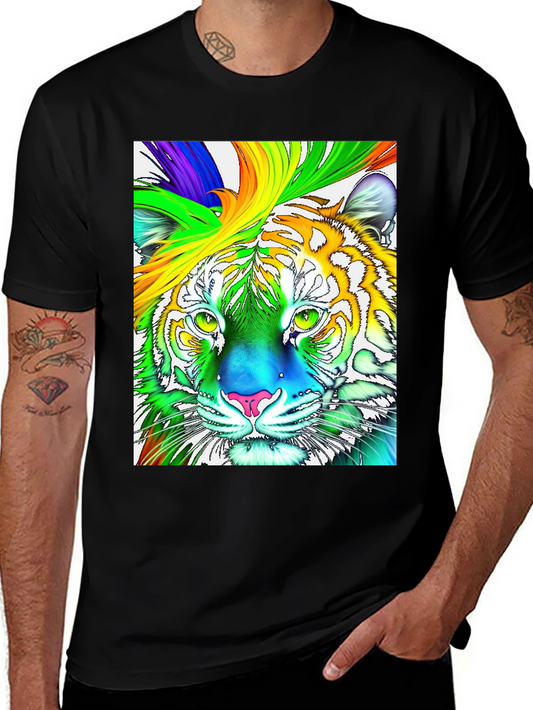 Rainbow Tiger Graphic T-Shirt - Vibrant & Bold!