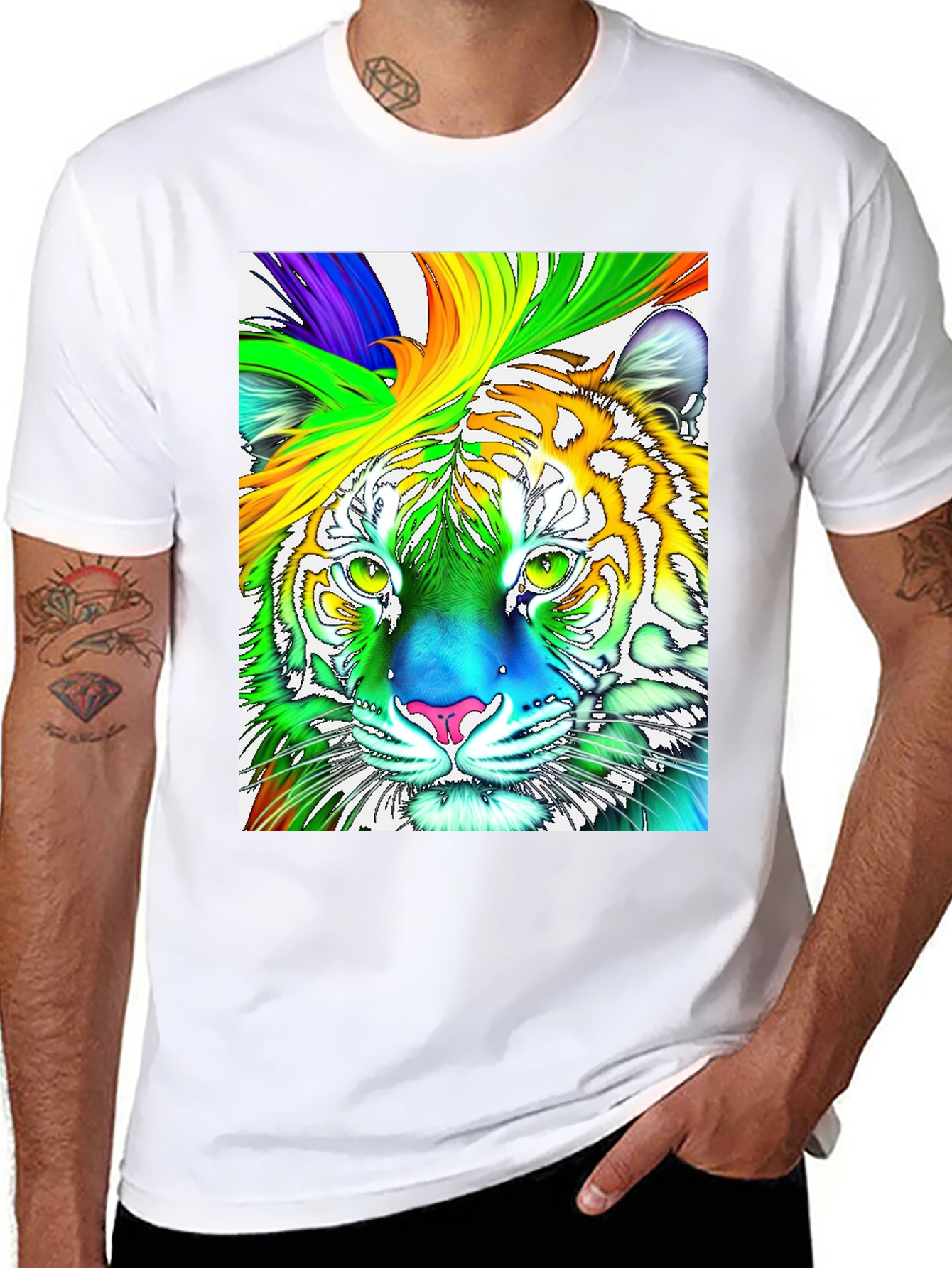 Rainbow Tiger Graphic T-Shirt - Vibrant & Bold!