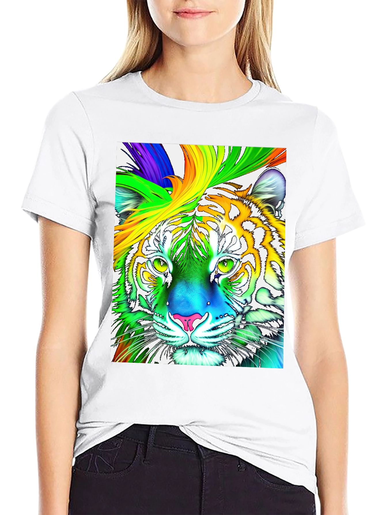 Rainbow Tiger Graphic T-Shirt - Vibrant & Bold!
