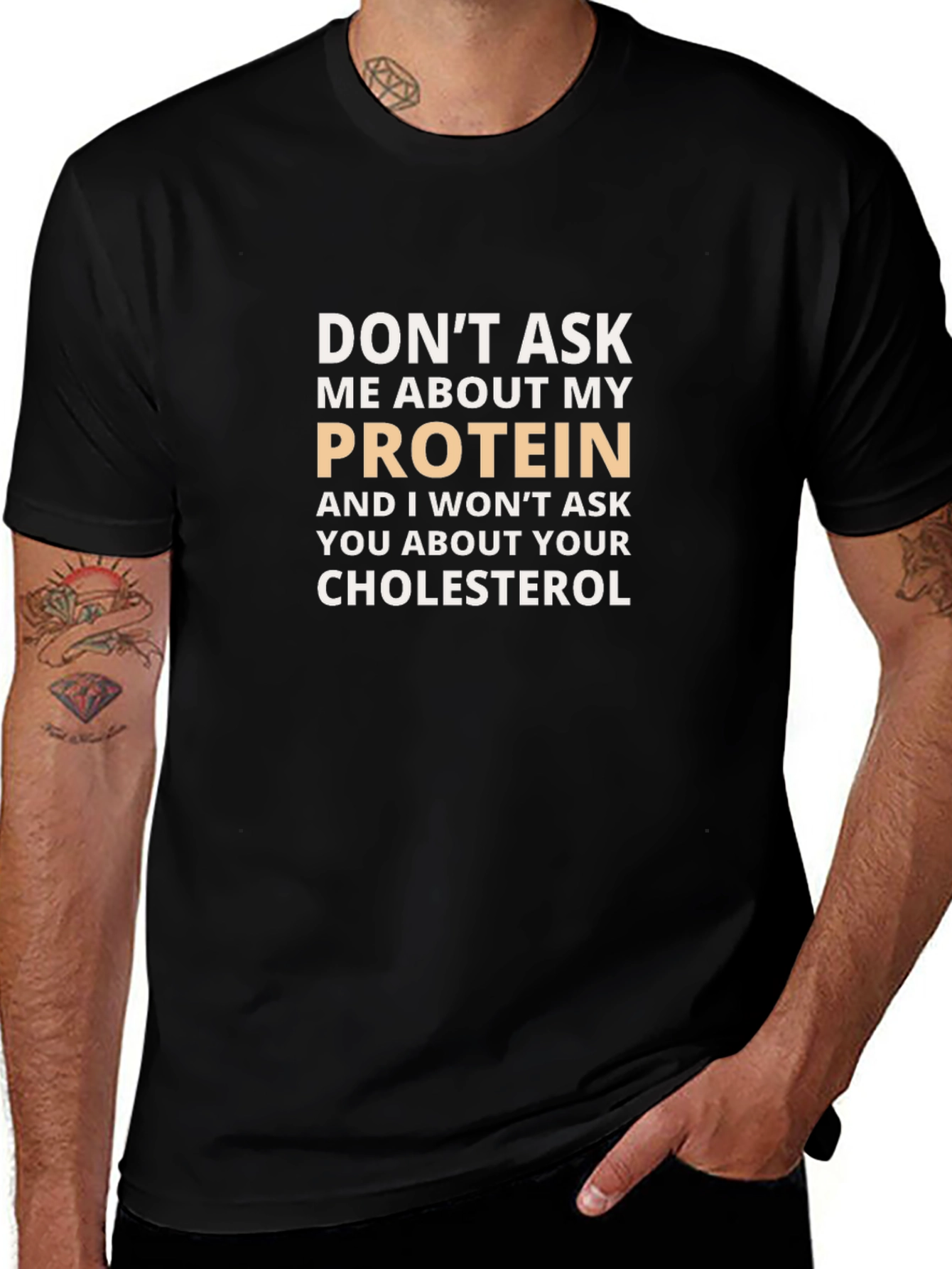 Protein & Cholesterol Slogan T-Shirt - Funny Gym Tee