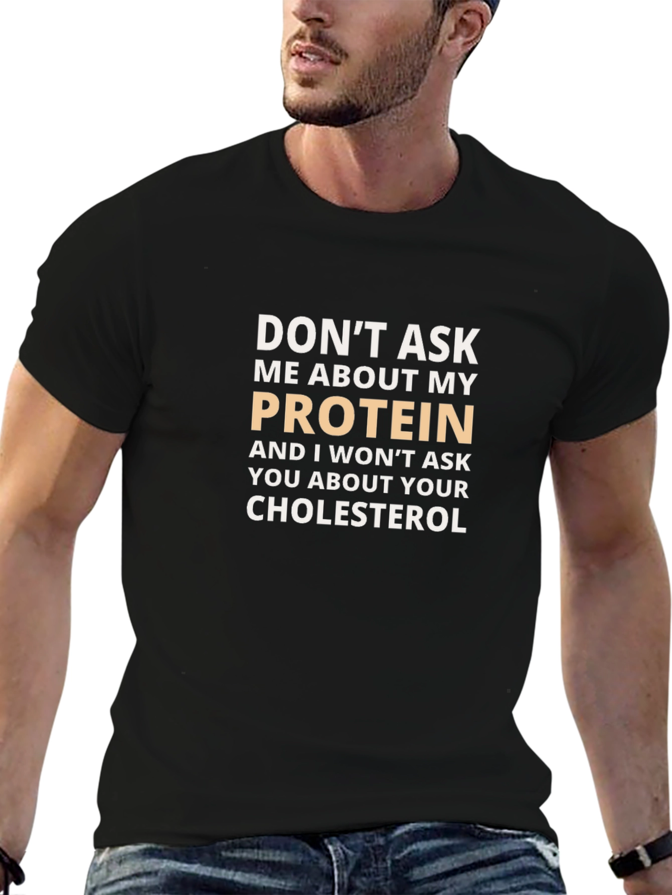 Protein & Cholesterol Slogan T-Shirt - Funny Gym Tee