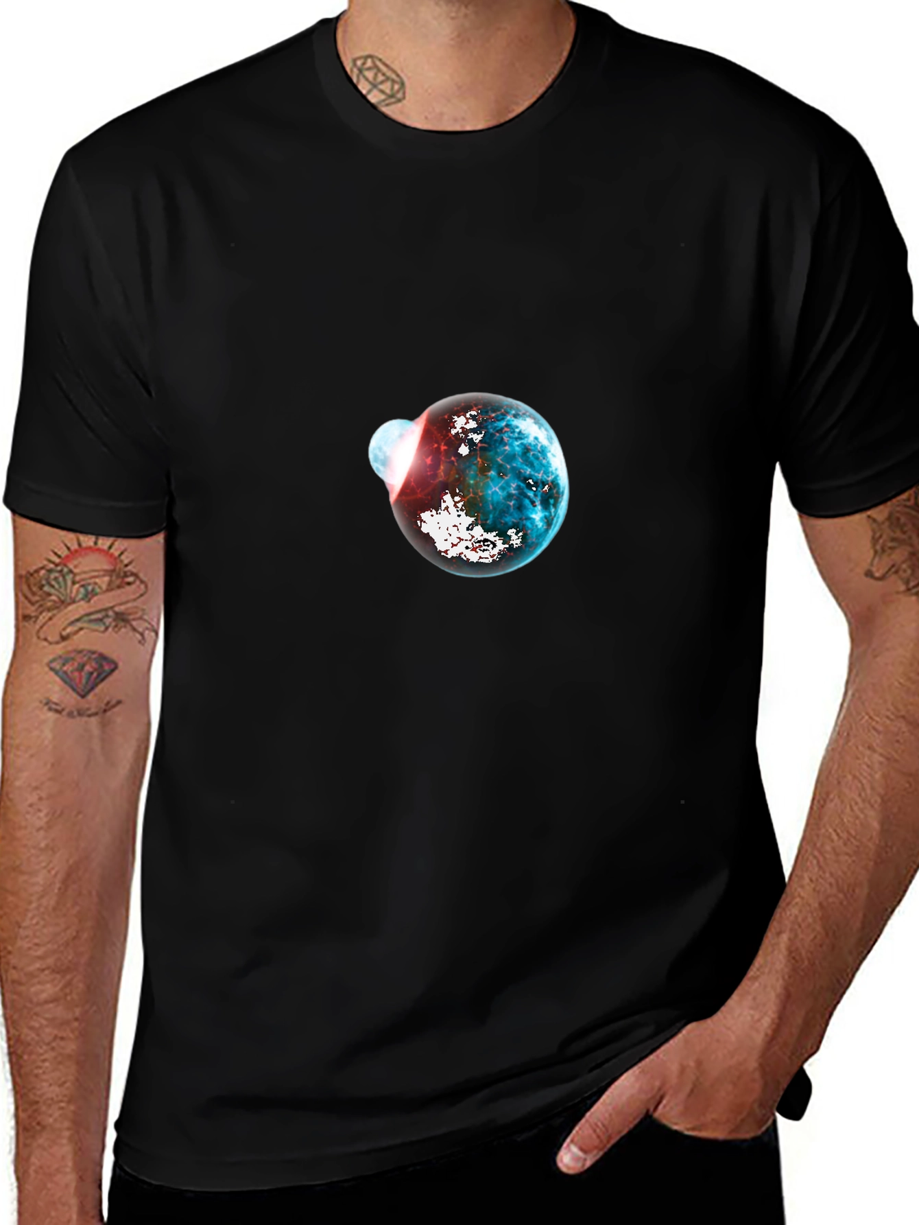 Galaxy Planet Graphic Print Mens Black T-Shirt