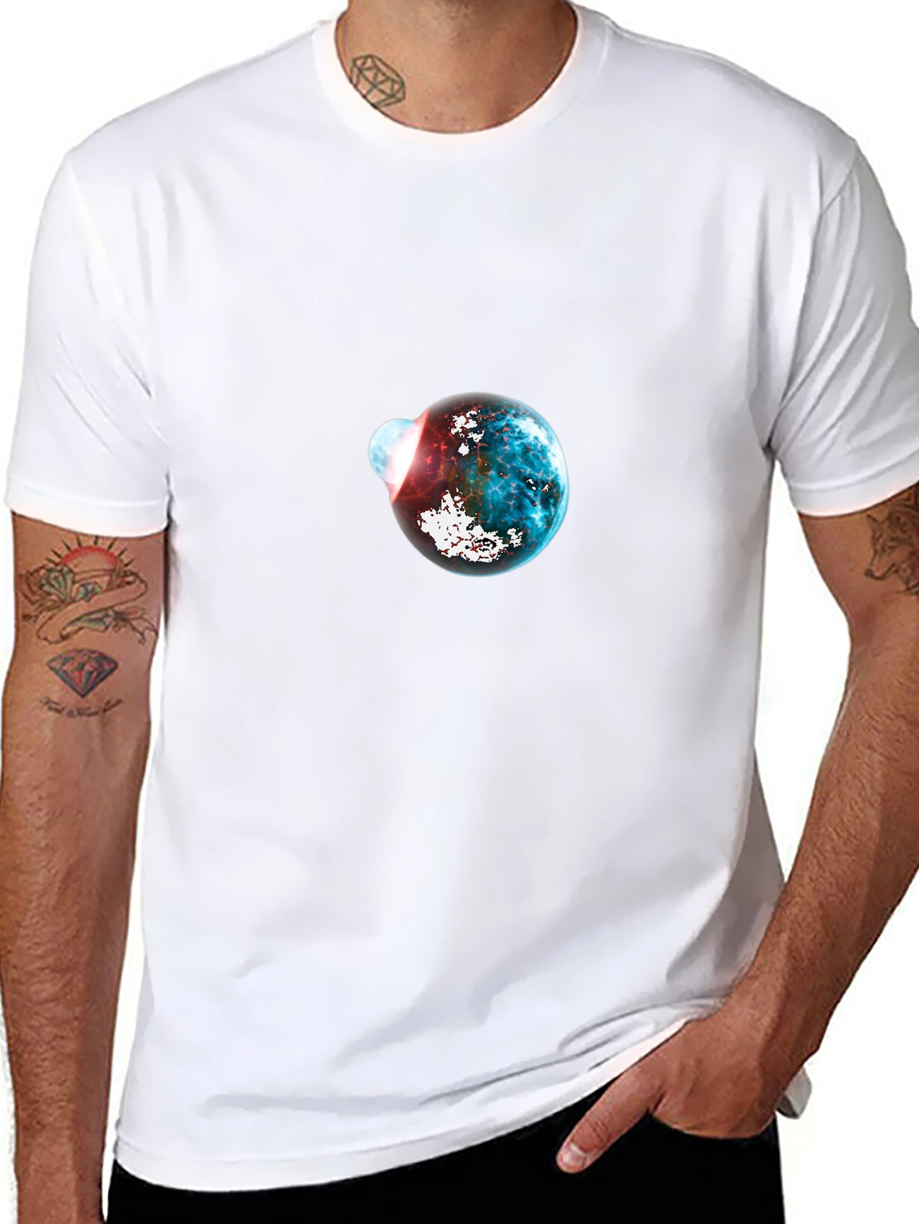 Galaxy Planet Graphic Print Mens Black T-Shirt