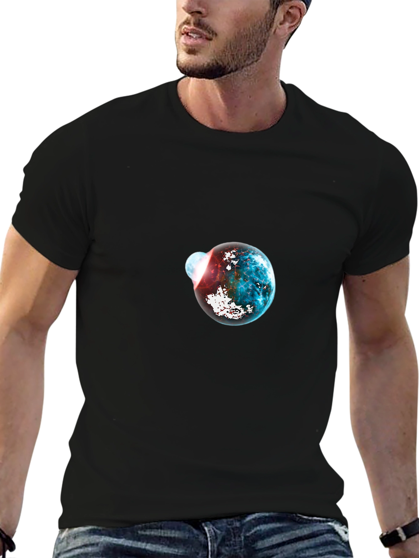 Galaxy Planet Graphic Print Mens Black T-Shirt