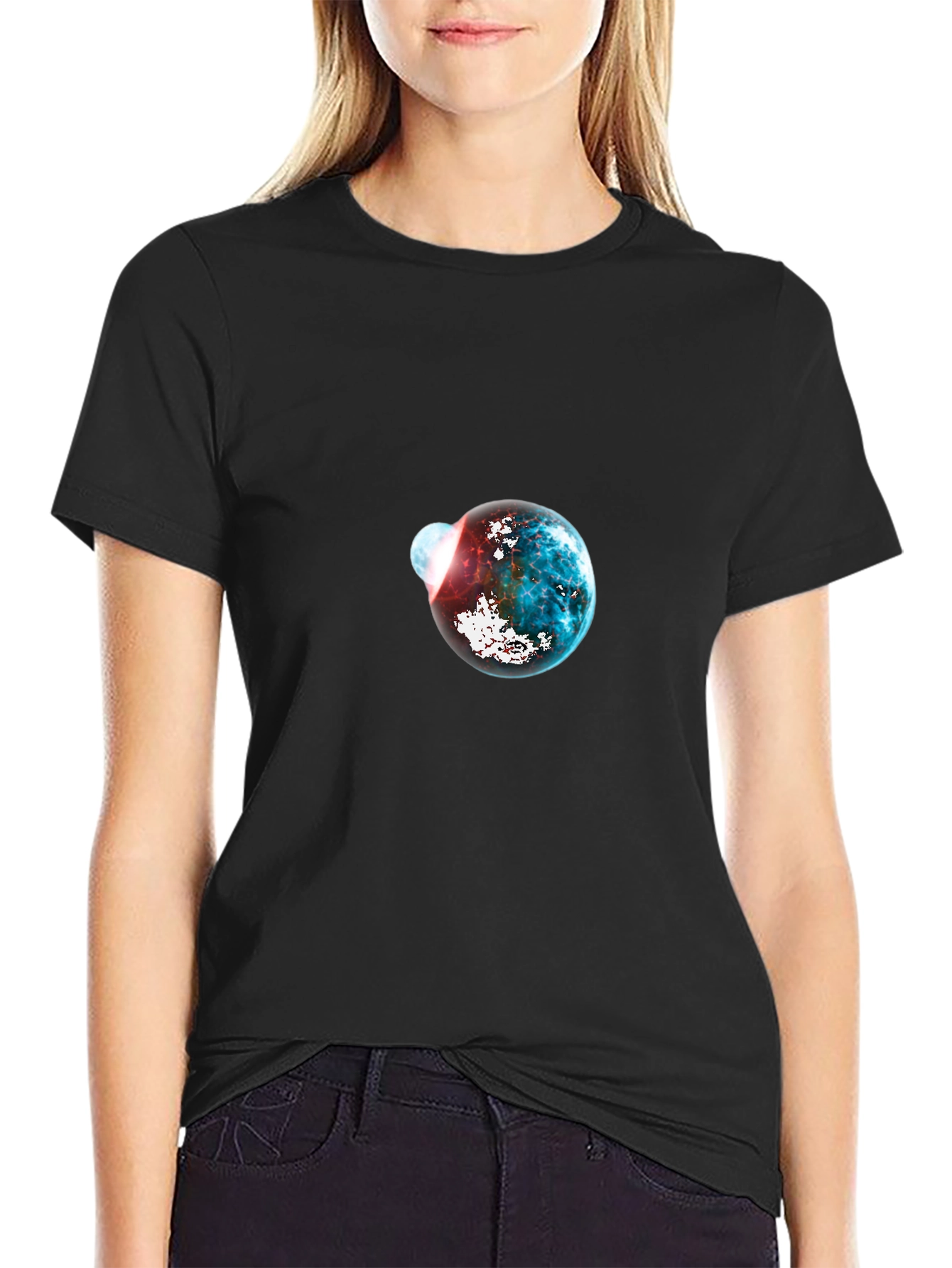 Galaxy Planet Graphic Print Mens Black T-Shirt