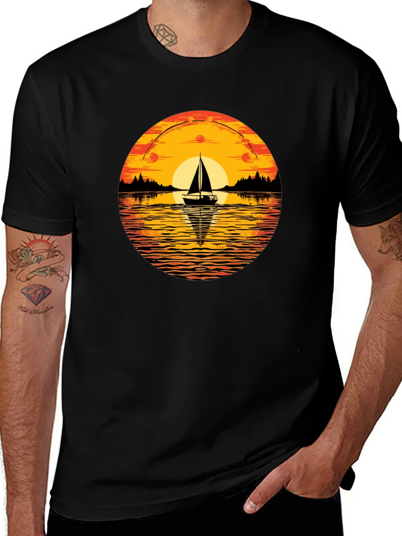 Sunset Sailboat Graphic T-Shirt