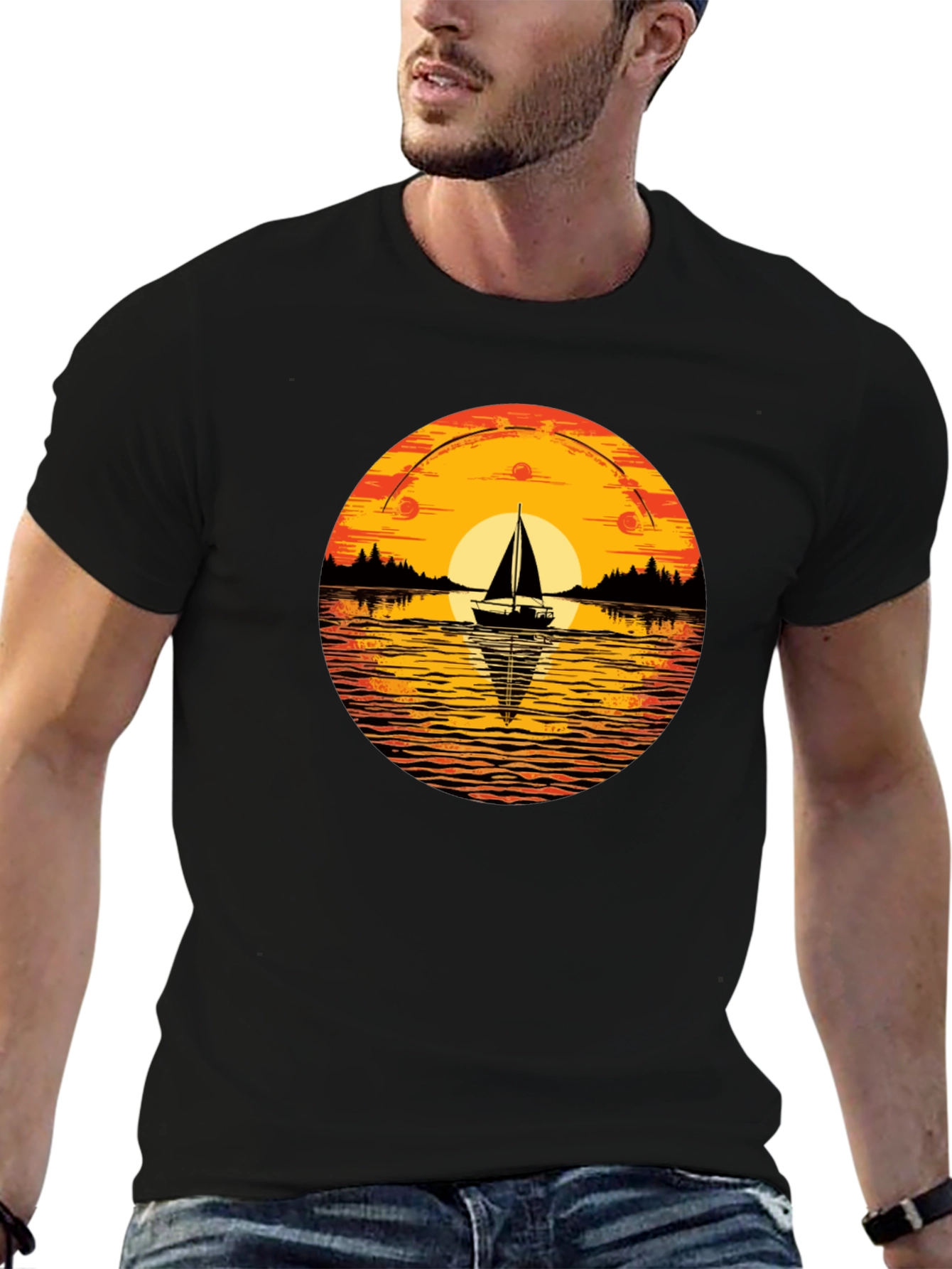 Sunset Sailboat Graphic T-Shirt
