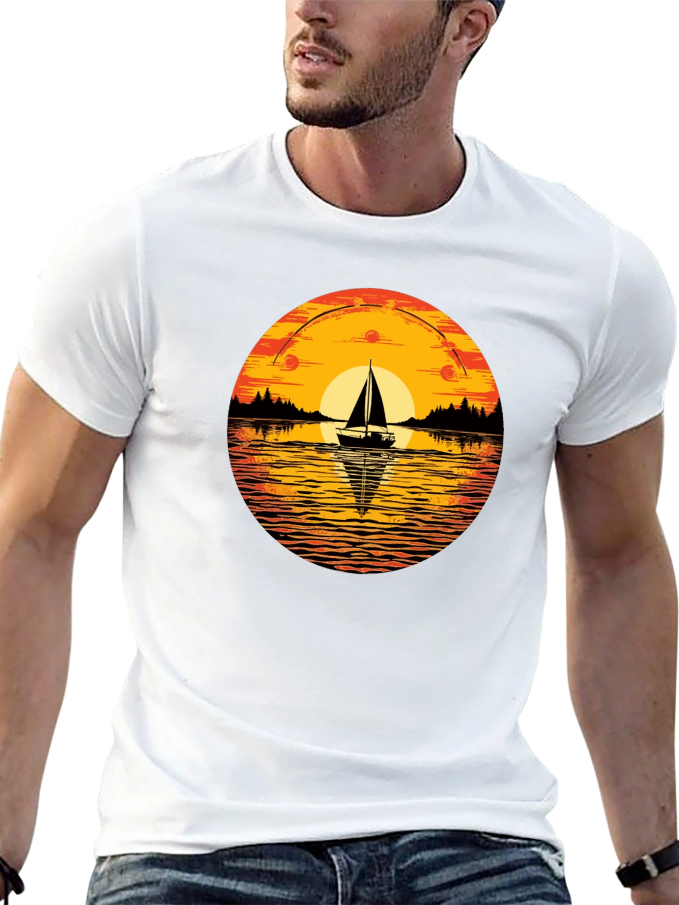 Sunset Sailboat Graphic T-Shirt