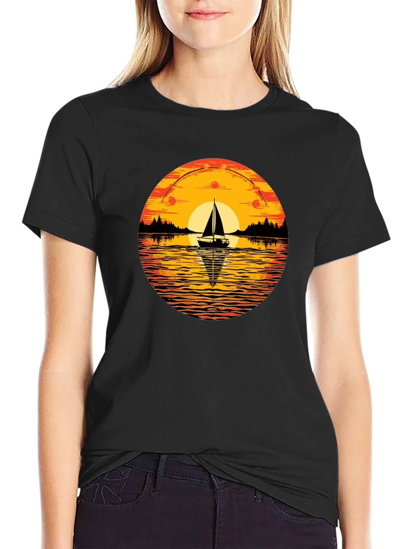 Sunset Sailboat Graphic T-Shirt