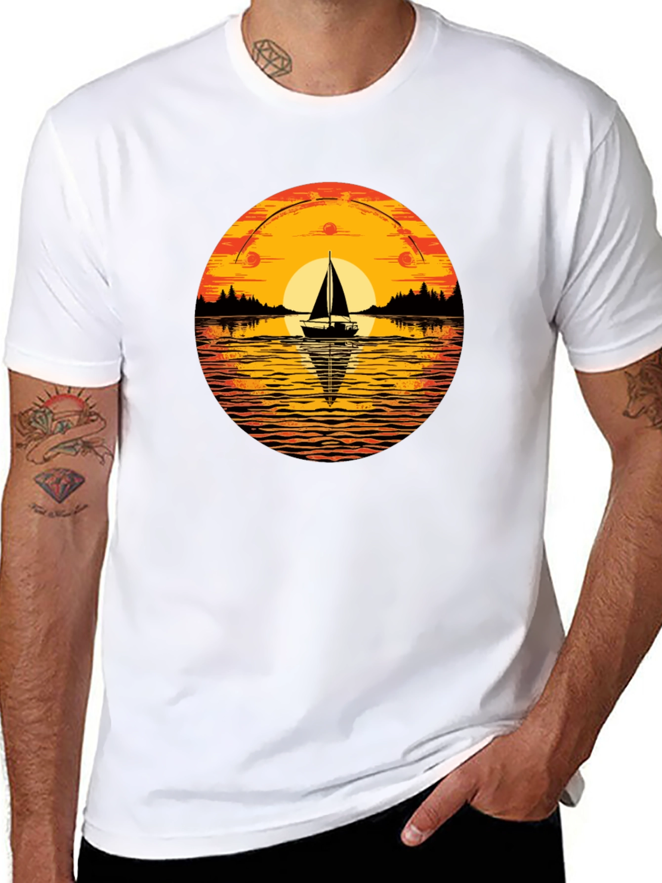 Sunset Sailboat Graphic T-Shirt