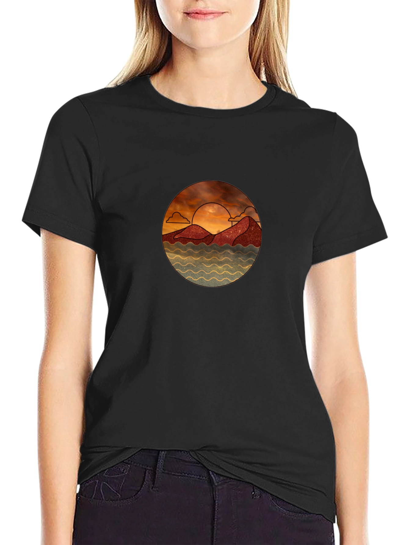 Scenic Sunset Graphic Tee - Unisex Black T-Shirt