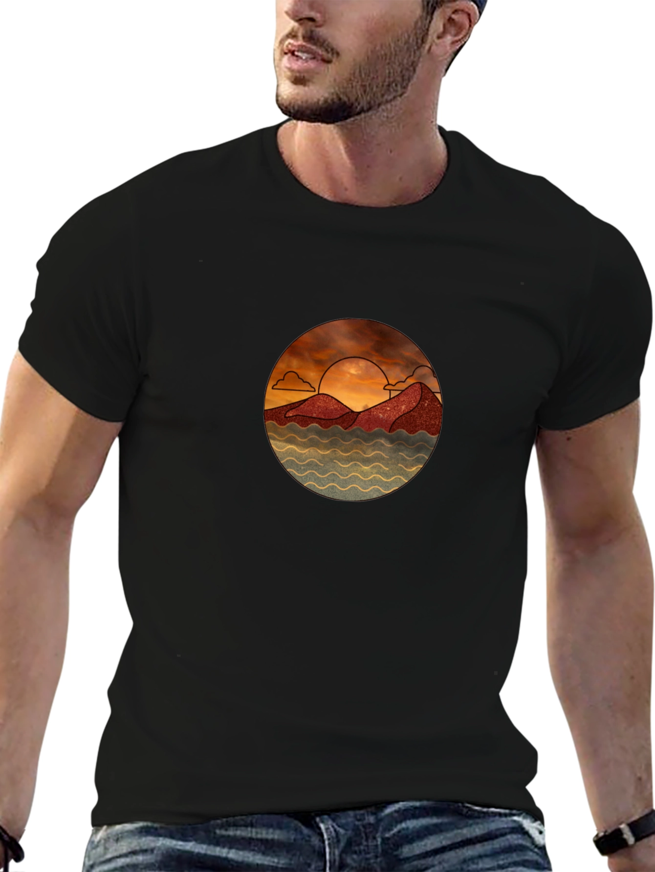 Scenic Sunset Graphic Tee - Unisex Black T-Shirt