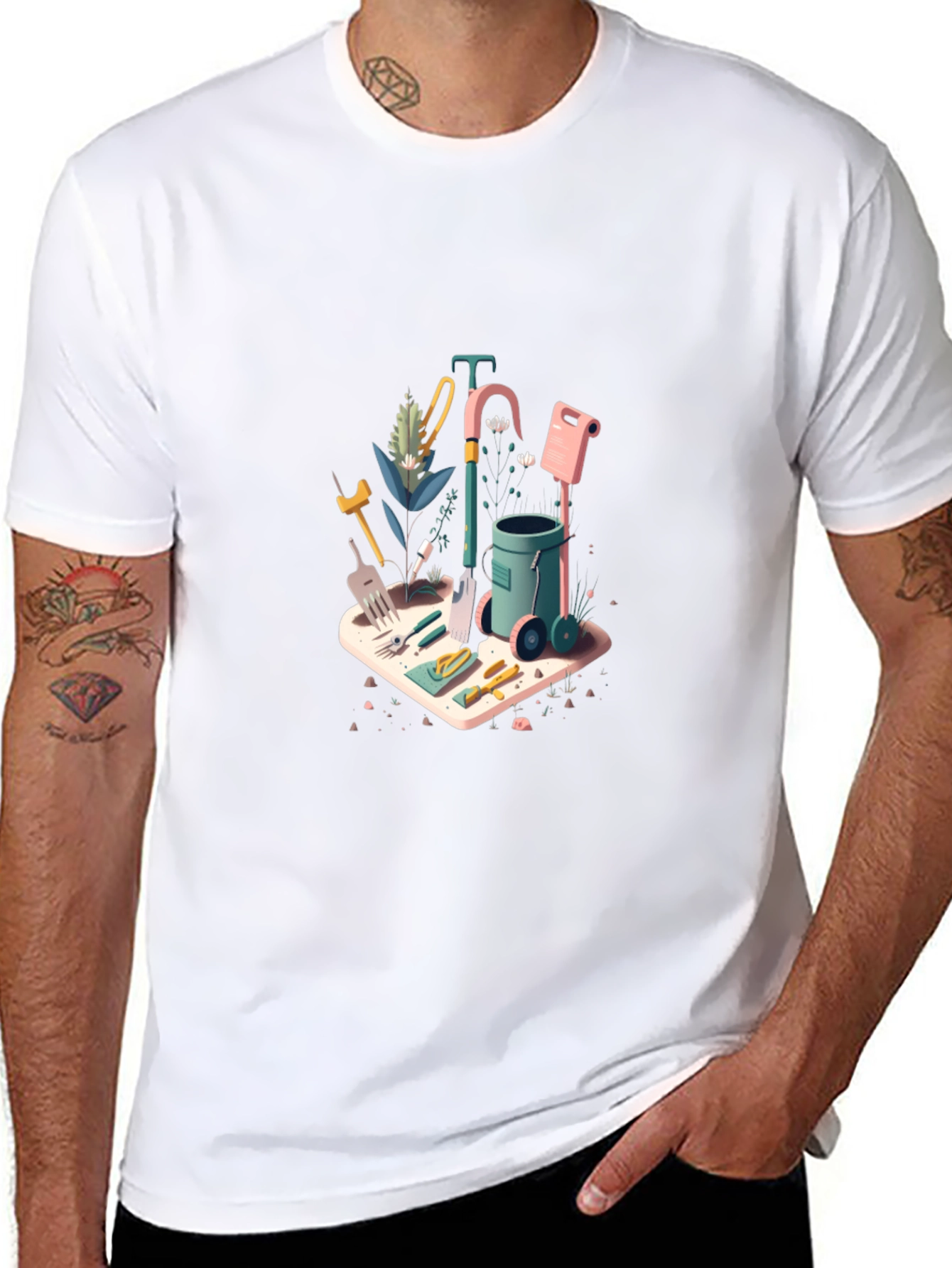 Gardening Tools Graphic Tee - Black Cotton Blend