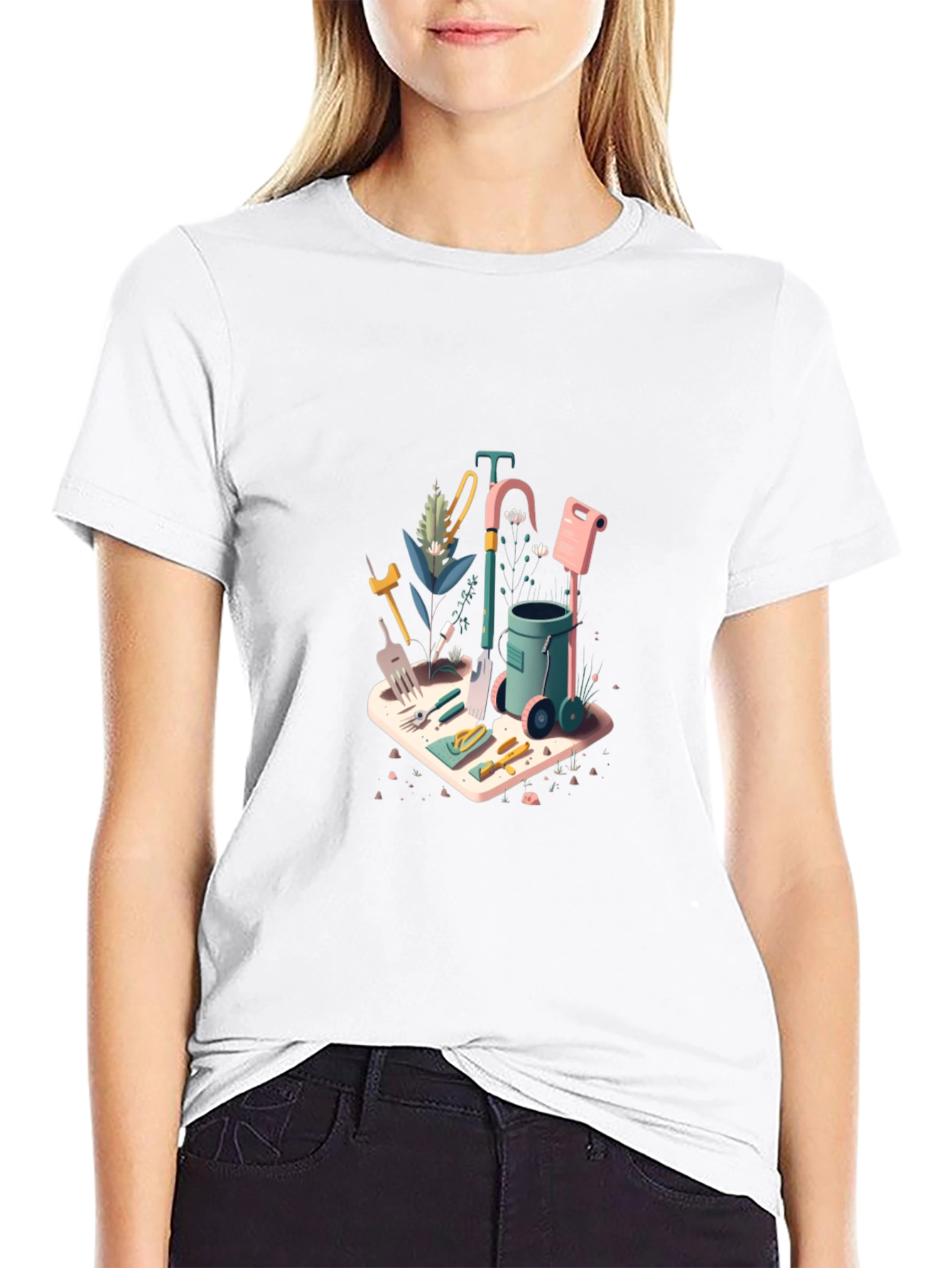 Gardening Tools Graphic Tee - Black Cotton Blend