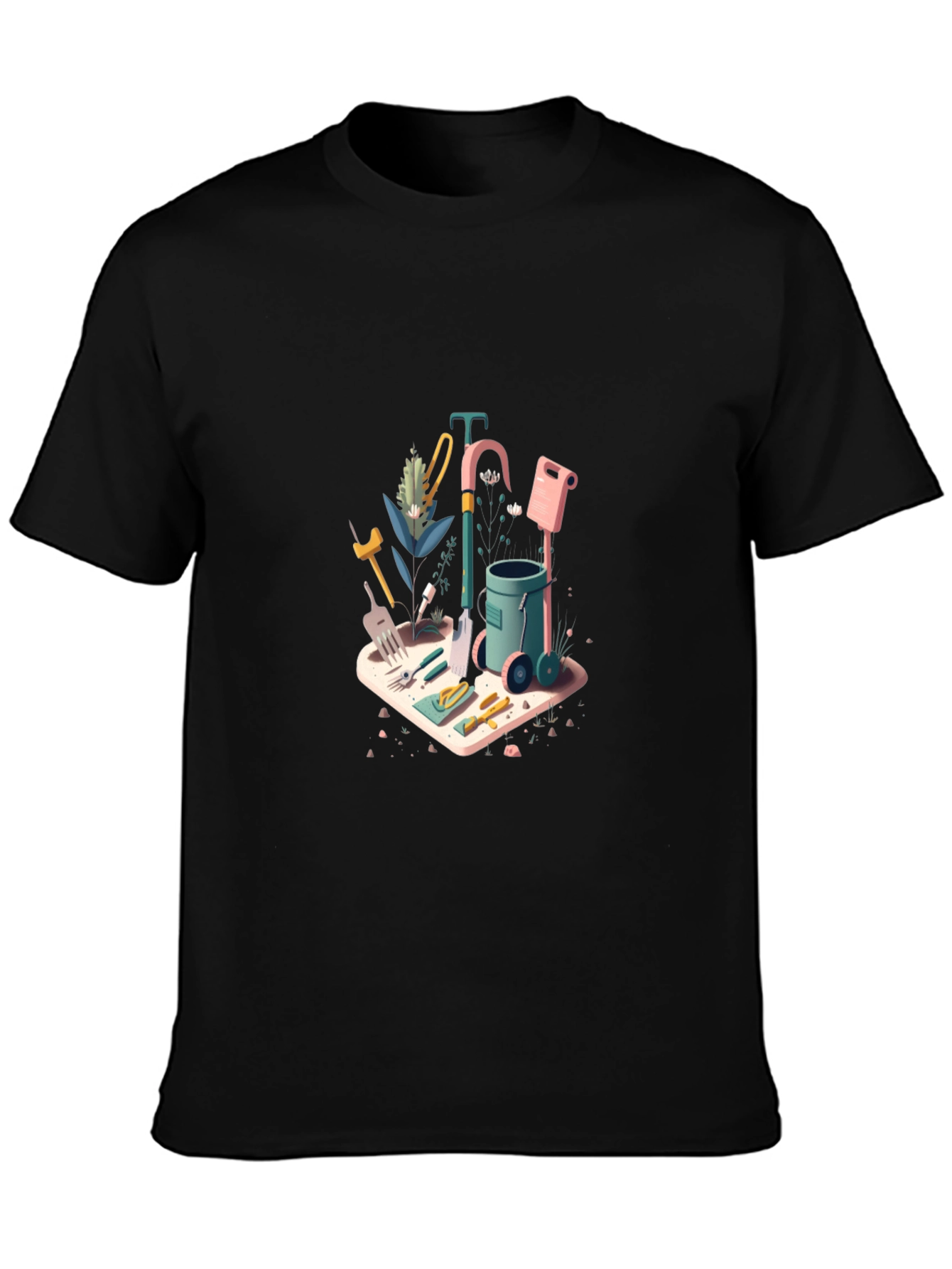 Gardening Tools Graphic Tee - Black Cotton Blend