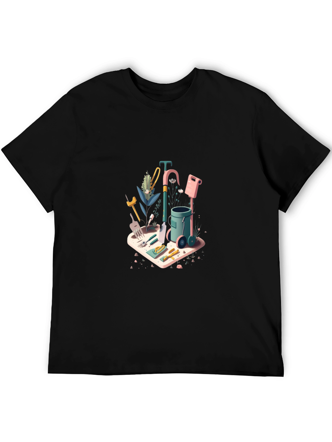 Gardening Tools Graphic Tee - Black Cotton Blend