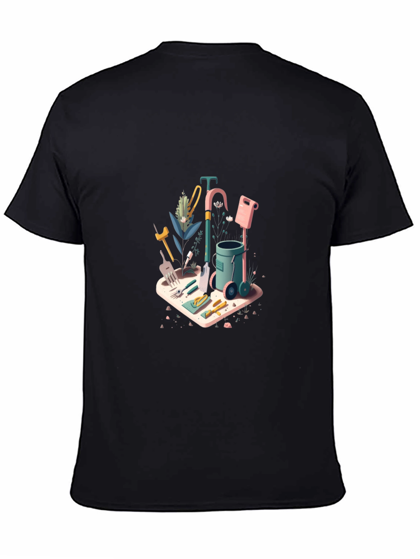 Gardening Tools Graphic Tee - Black Cotton Blend