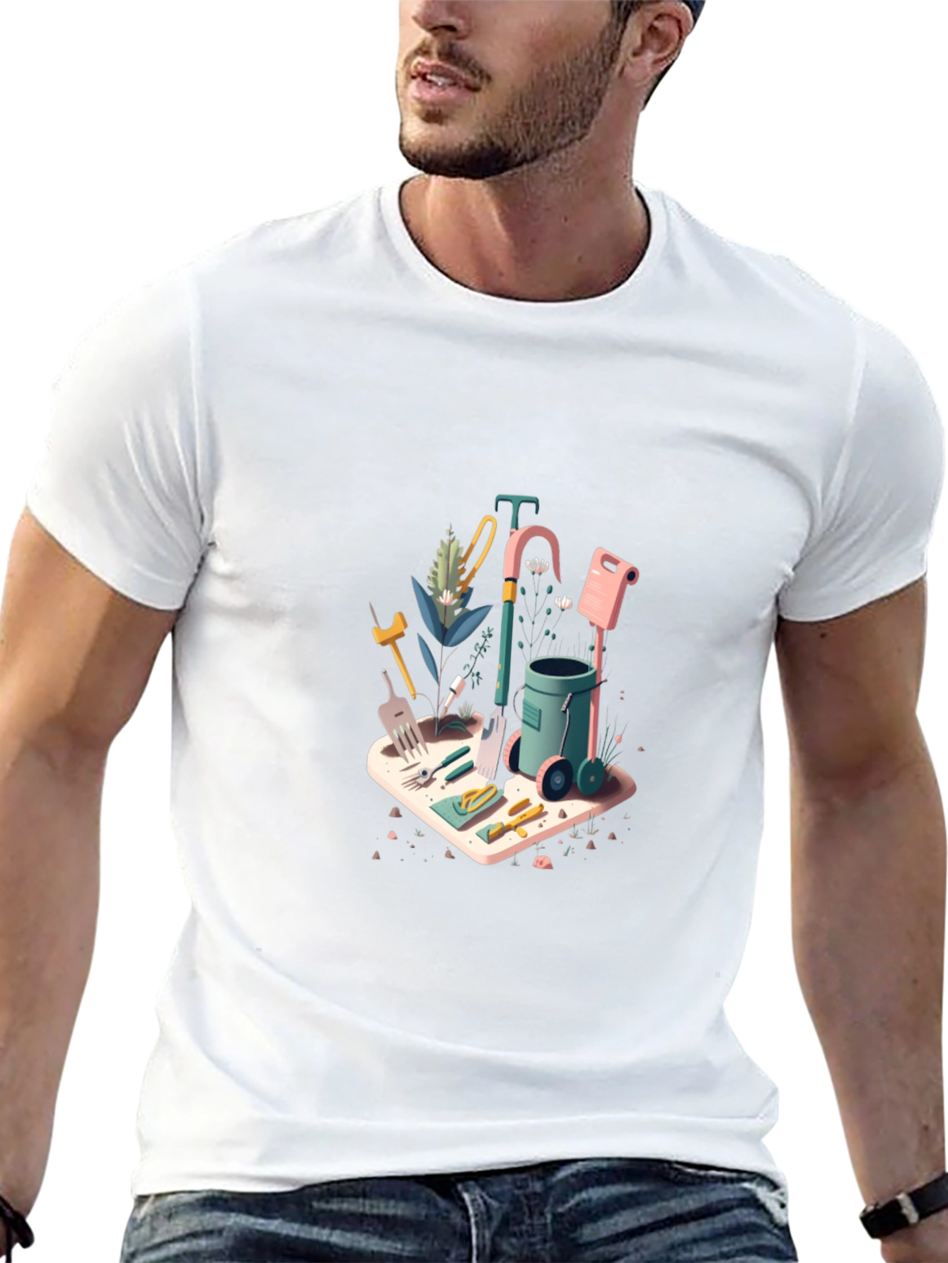 Gardening Tools Graphic Tee - Black Cotton Blend