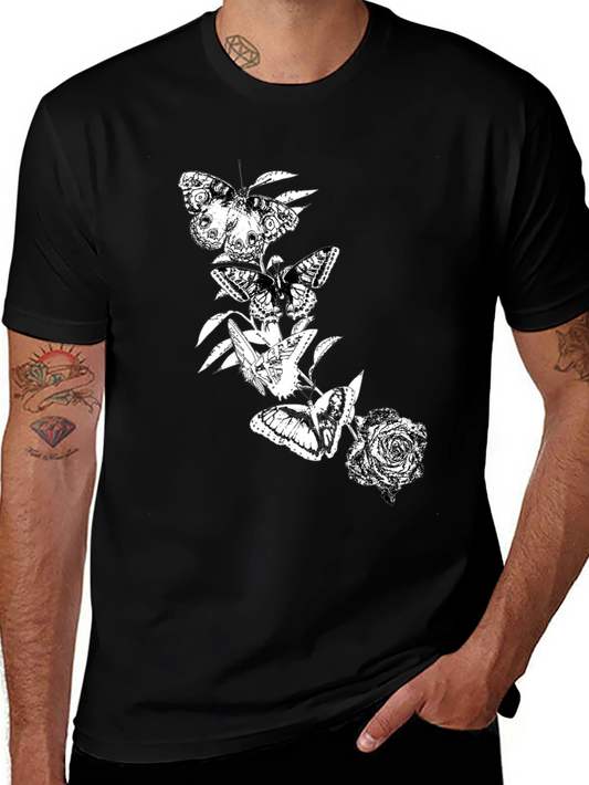 Butterfly & Rose Graphic Black T-Shirt
