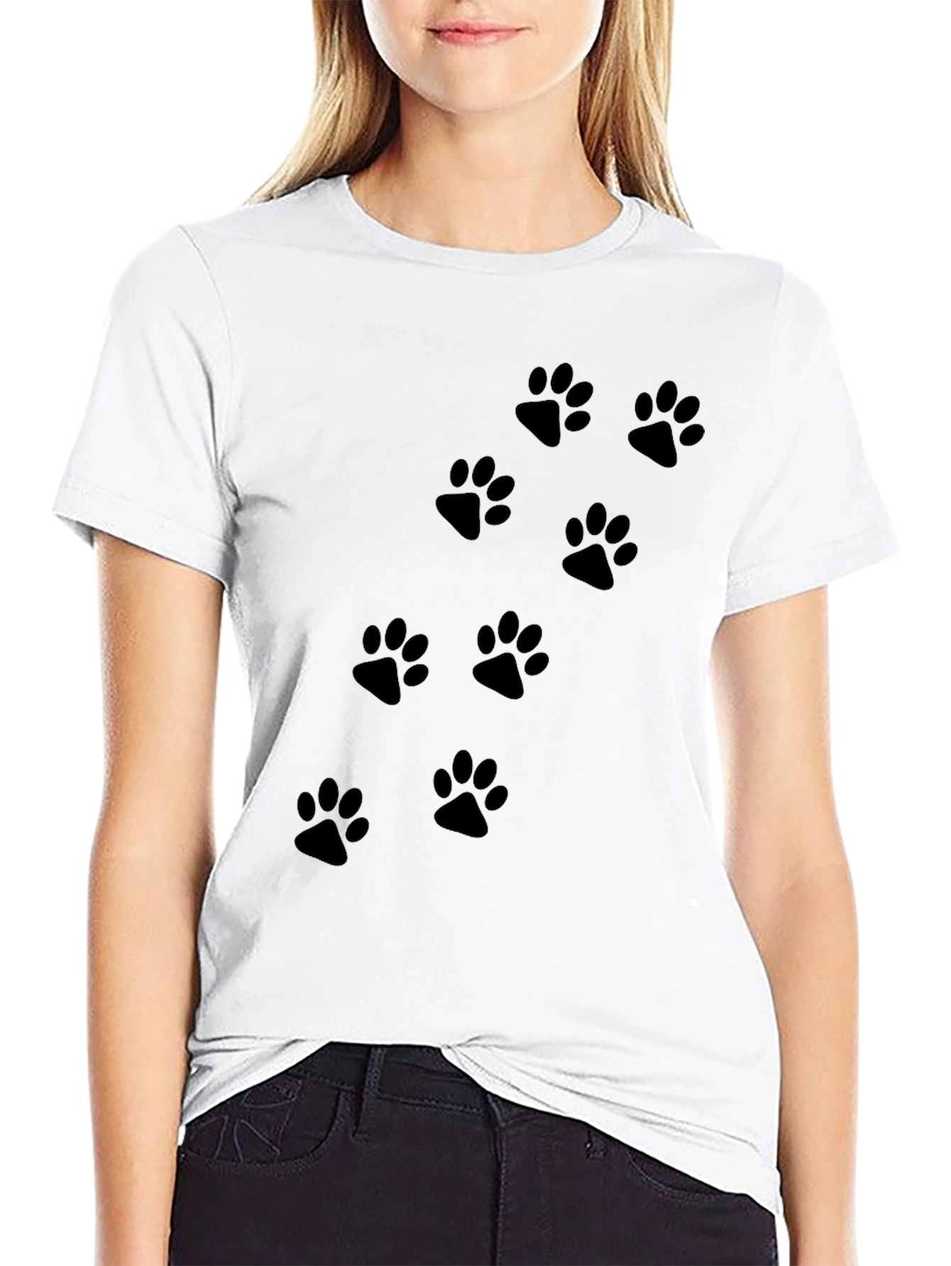 Black Paw Print Crew Neck T-Shirt