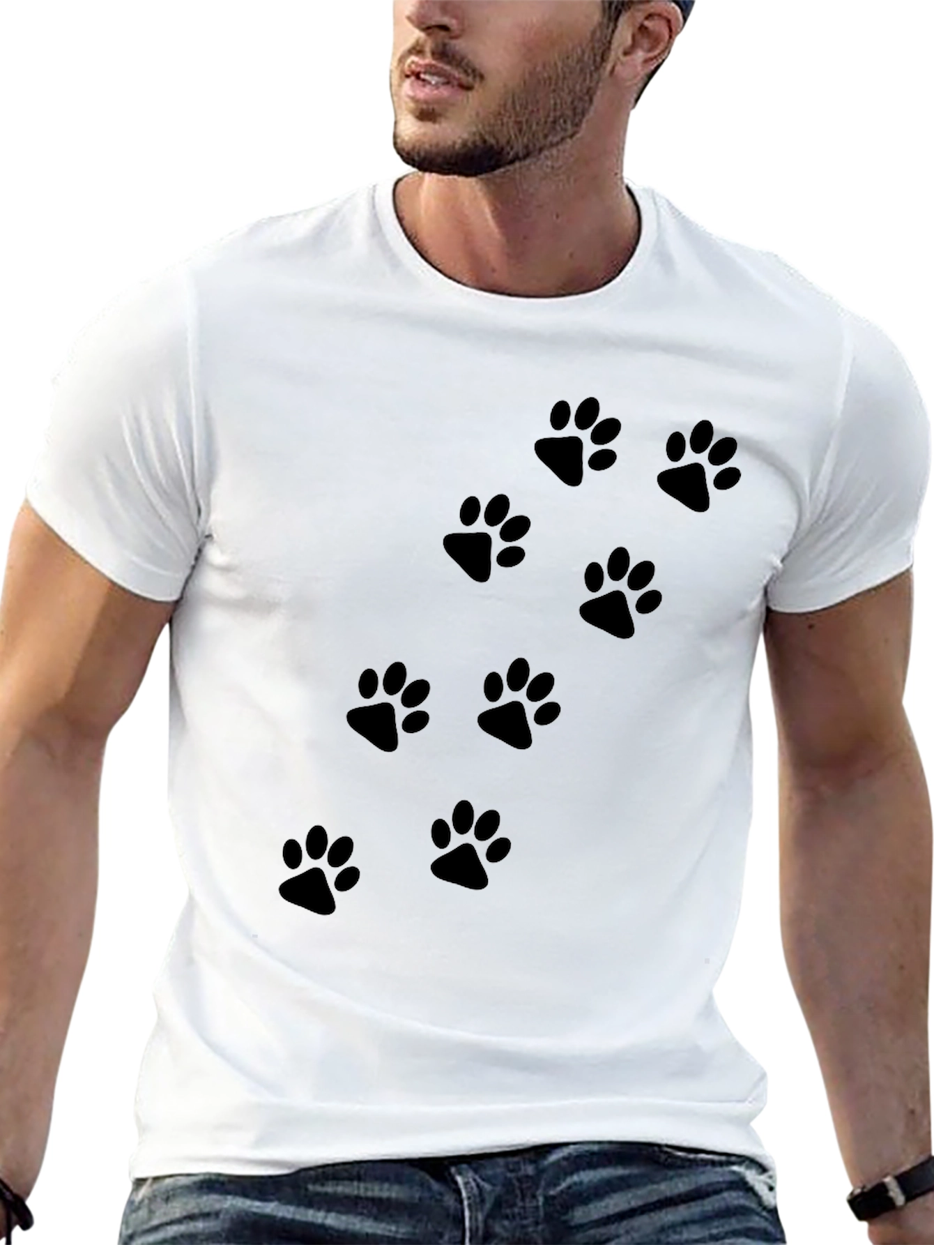 Black Paw Print Crew Neck T-Shirt