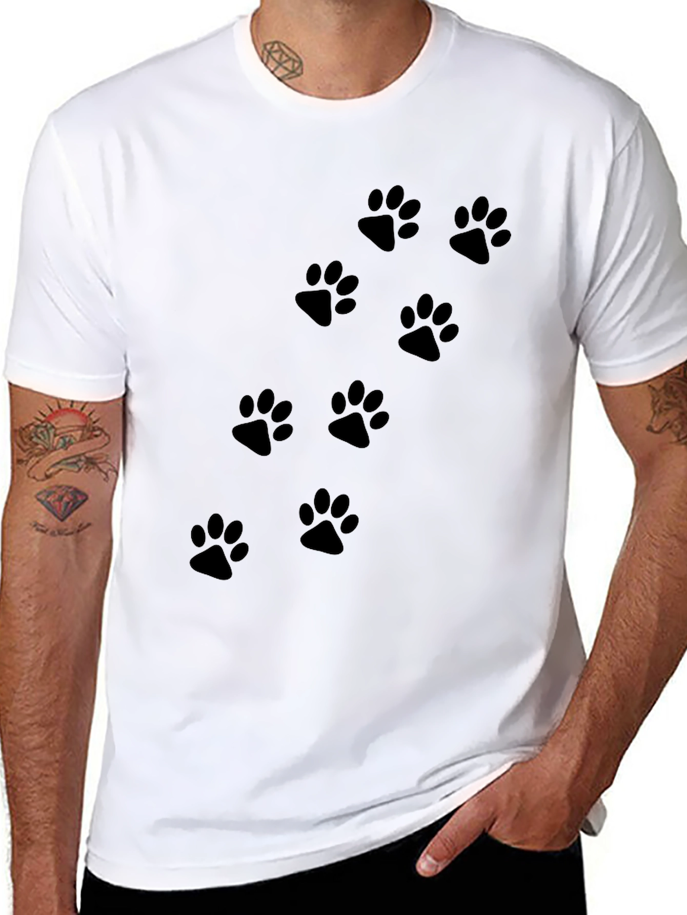Black Paw Print Crew Neck T-Shirt