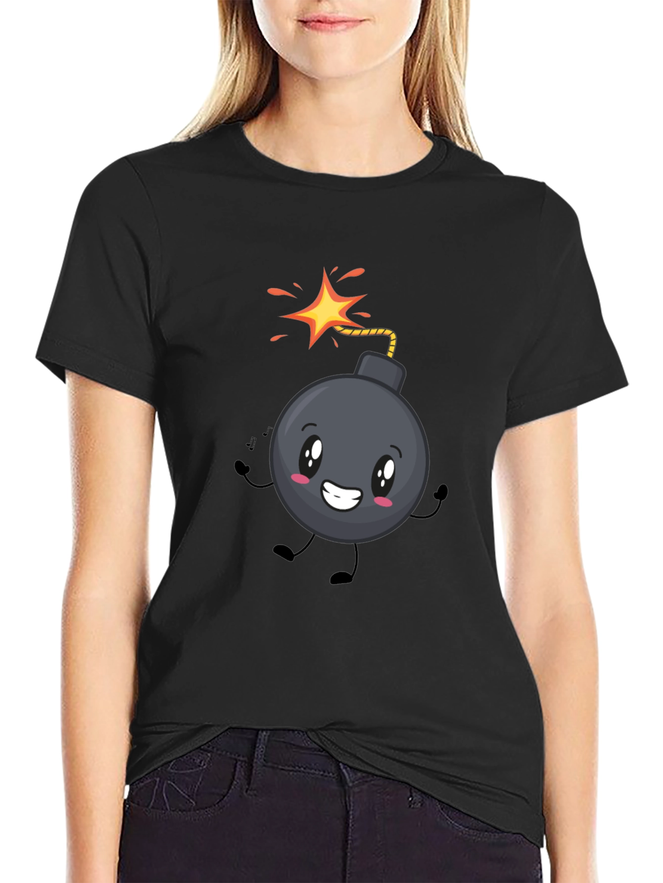 Cute Bomb Graphic Tee - Black Cotton T-Shirt