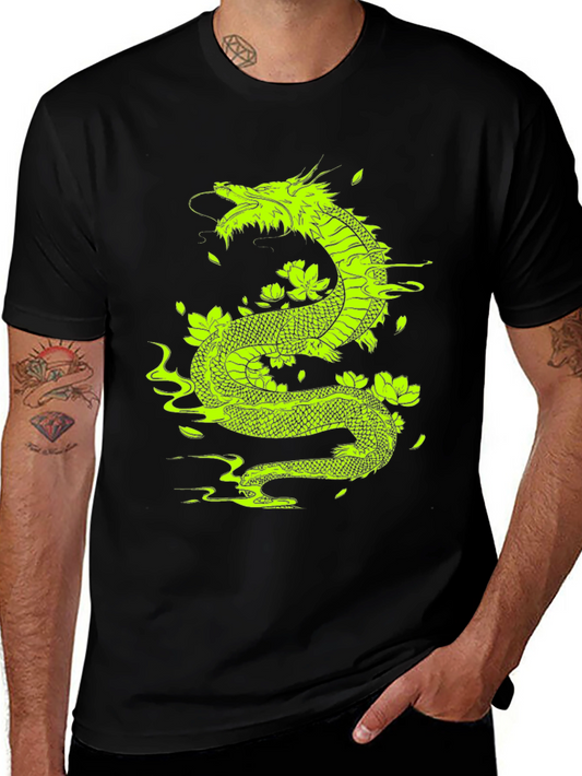 Dragon & Lotus Graphic Tee - Bold Black T-Shirt