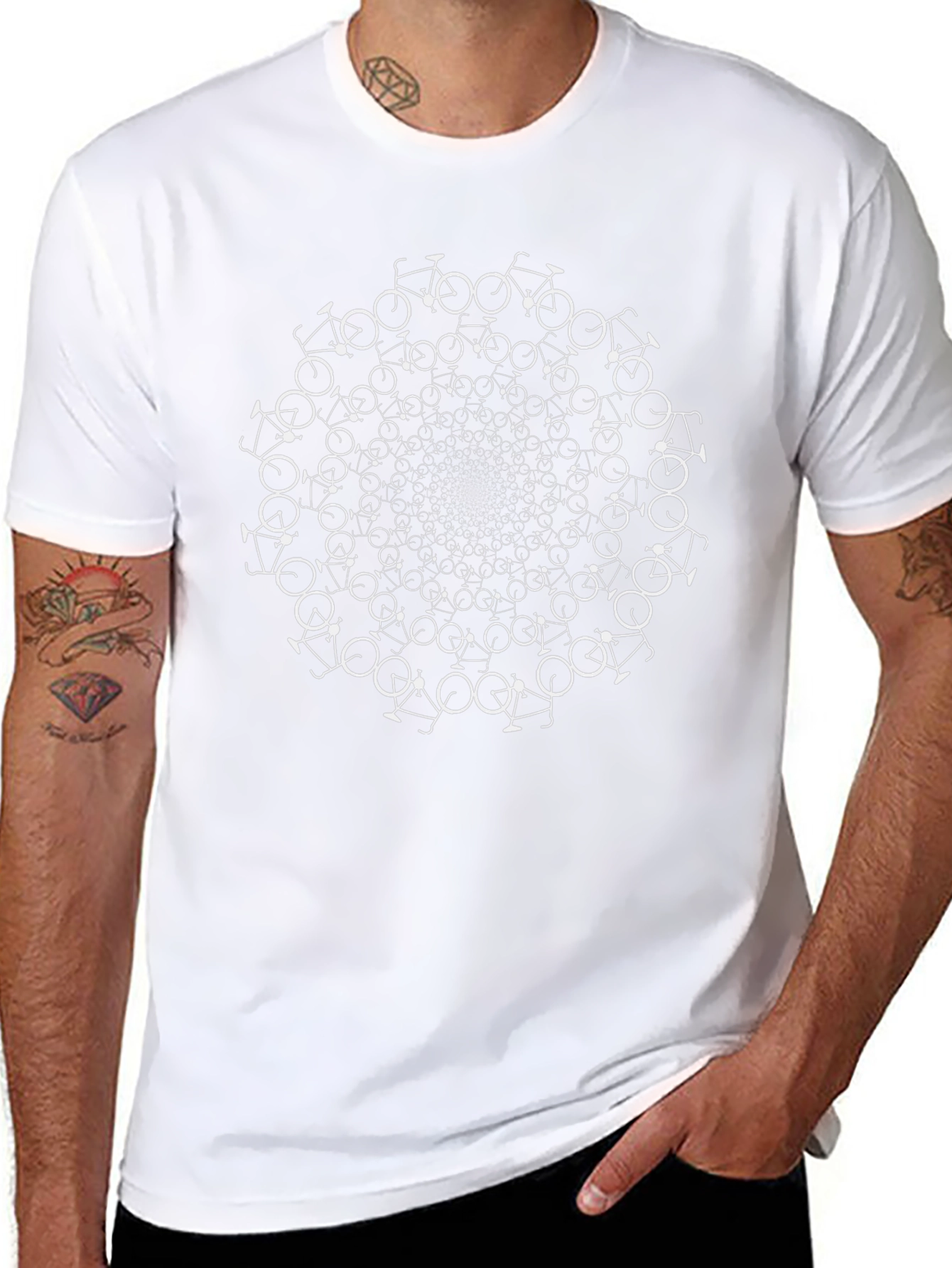 Bicycle Wheel Pattern Black T-Shirt