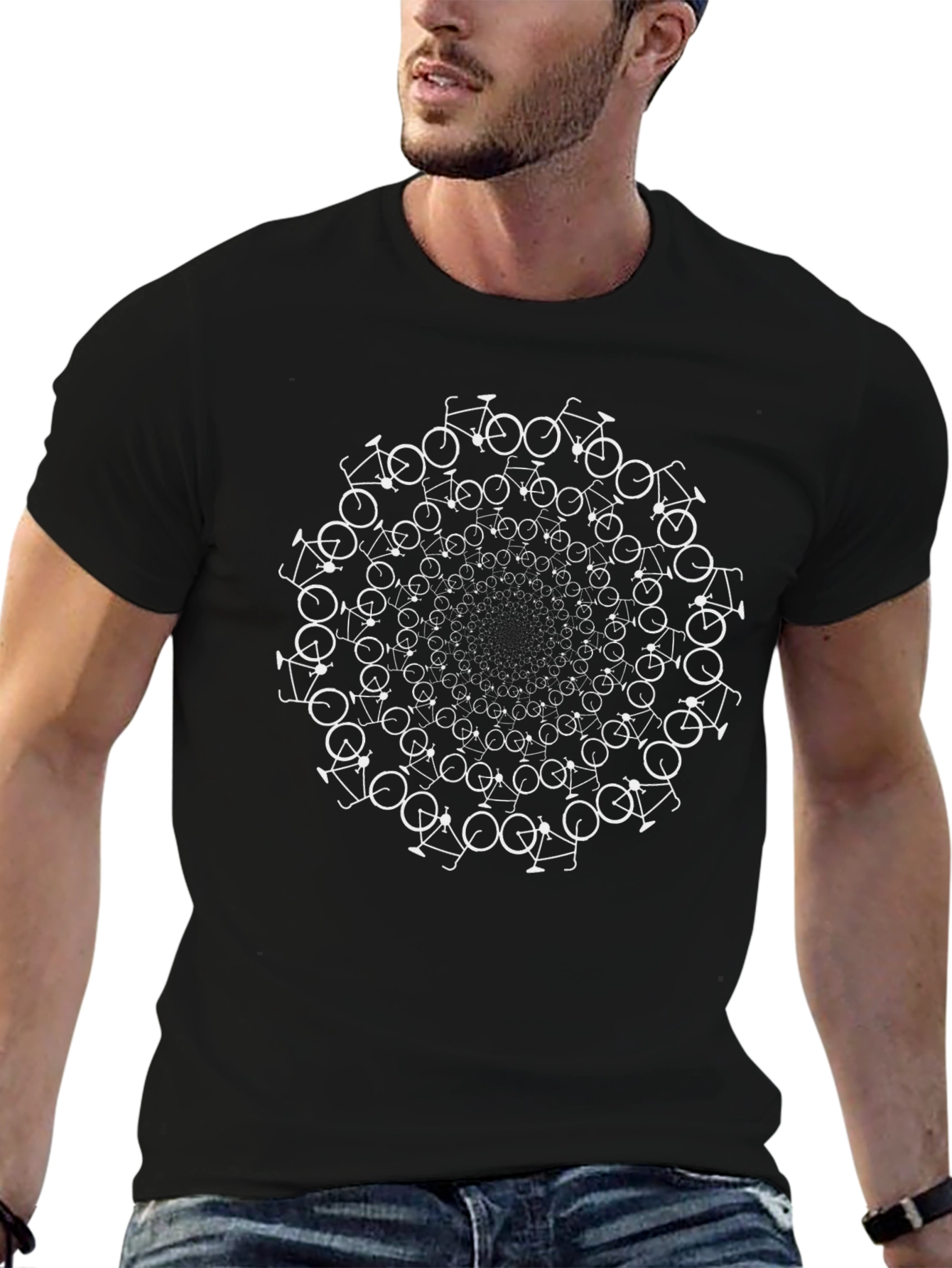 Bicycle Wheel Pattern Black T-Shirt