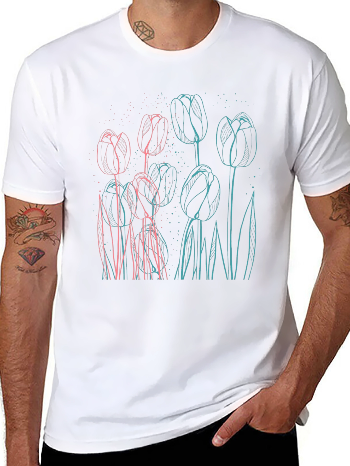 Floral Outline Graphic Tee - Modern Style