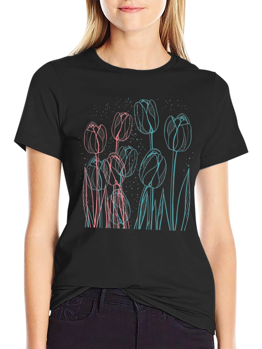Floral Outline Graphic Tee - Modern Style