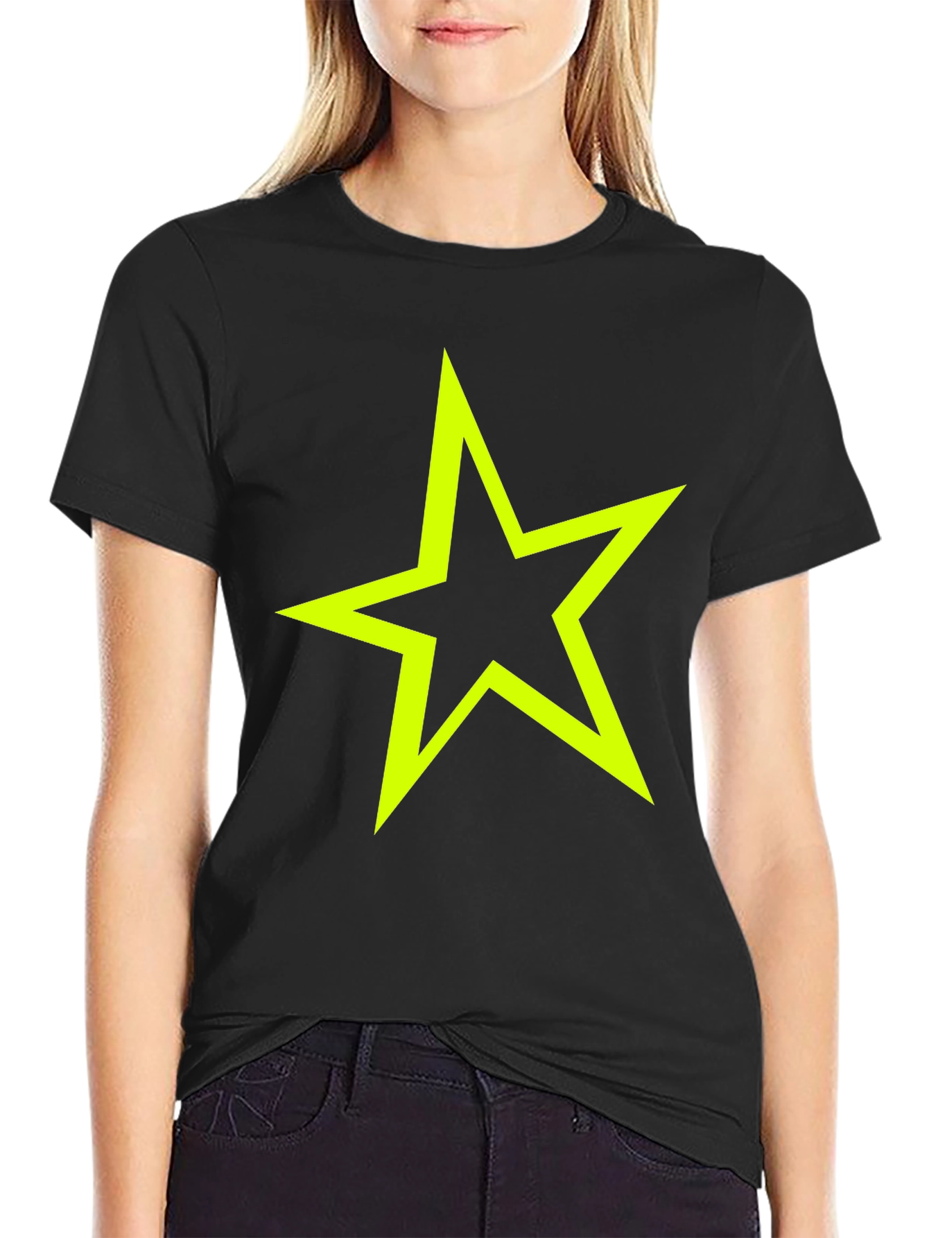 Neon Star Graphic Tee - Stylish Black Cotton T-Shirt