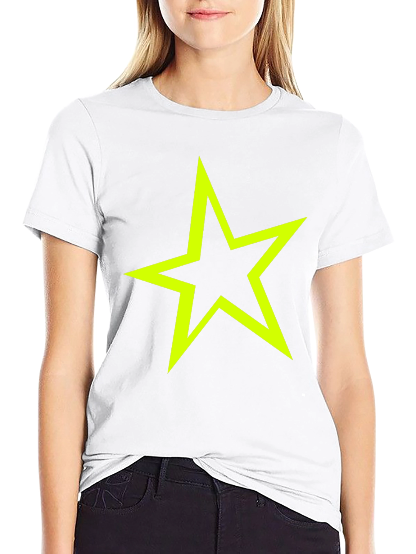 Neon Star Graphic Tee - Stylish Black Cotton T-Shirt