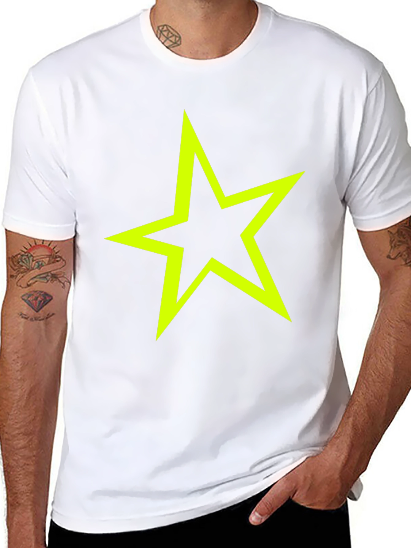 Neon Star Graphic Tee - Stylish Black Cotton T-Shirt