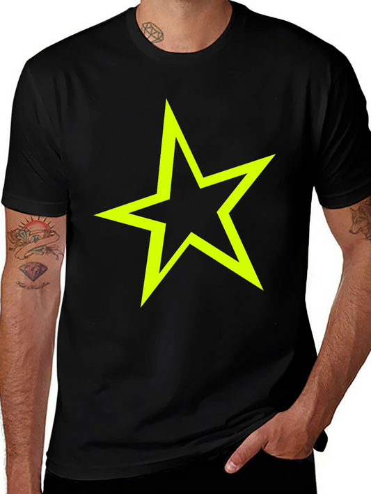 Neon Star Graphic Tee - Stylish Black Cotton T-Shirt