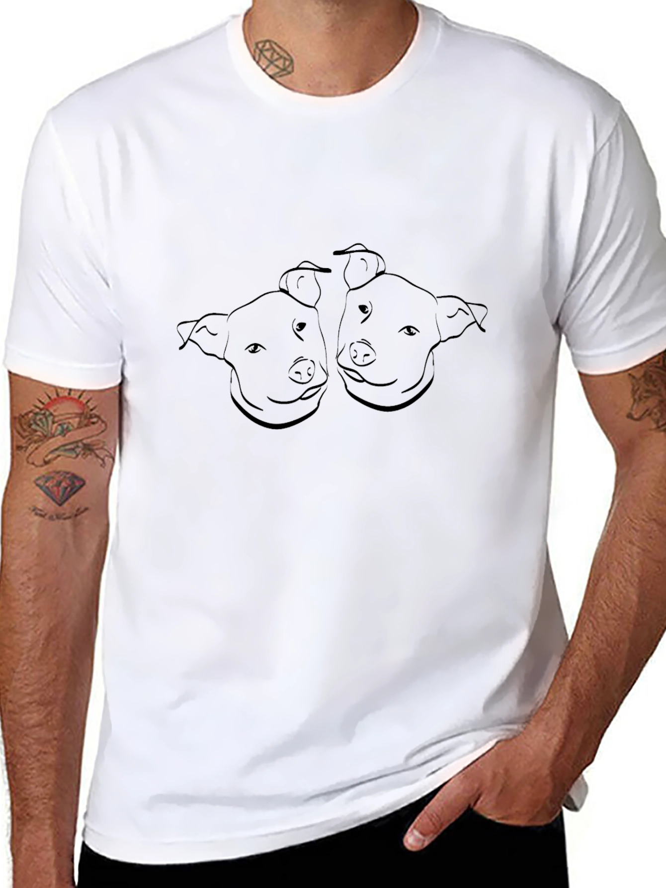 Black Dog Lovers Tee - Twin Pitbull Outline Design