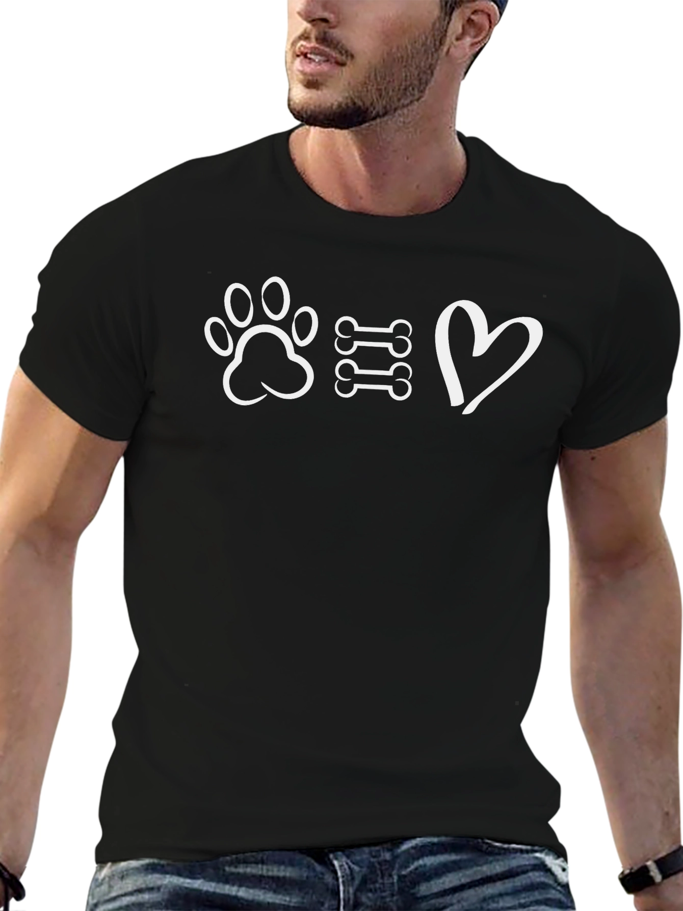 Paw Bones Heart Black T-Shirt