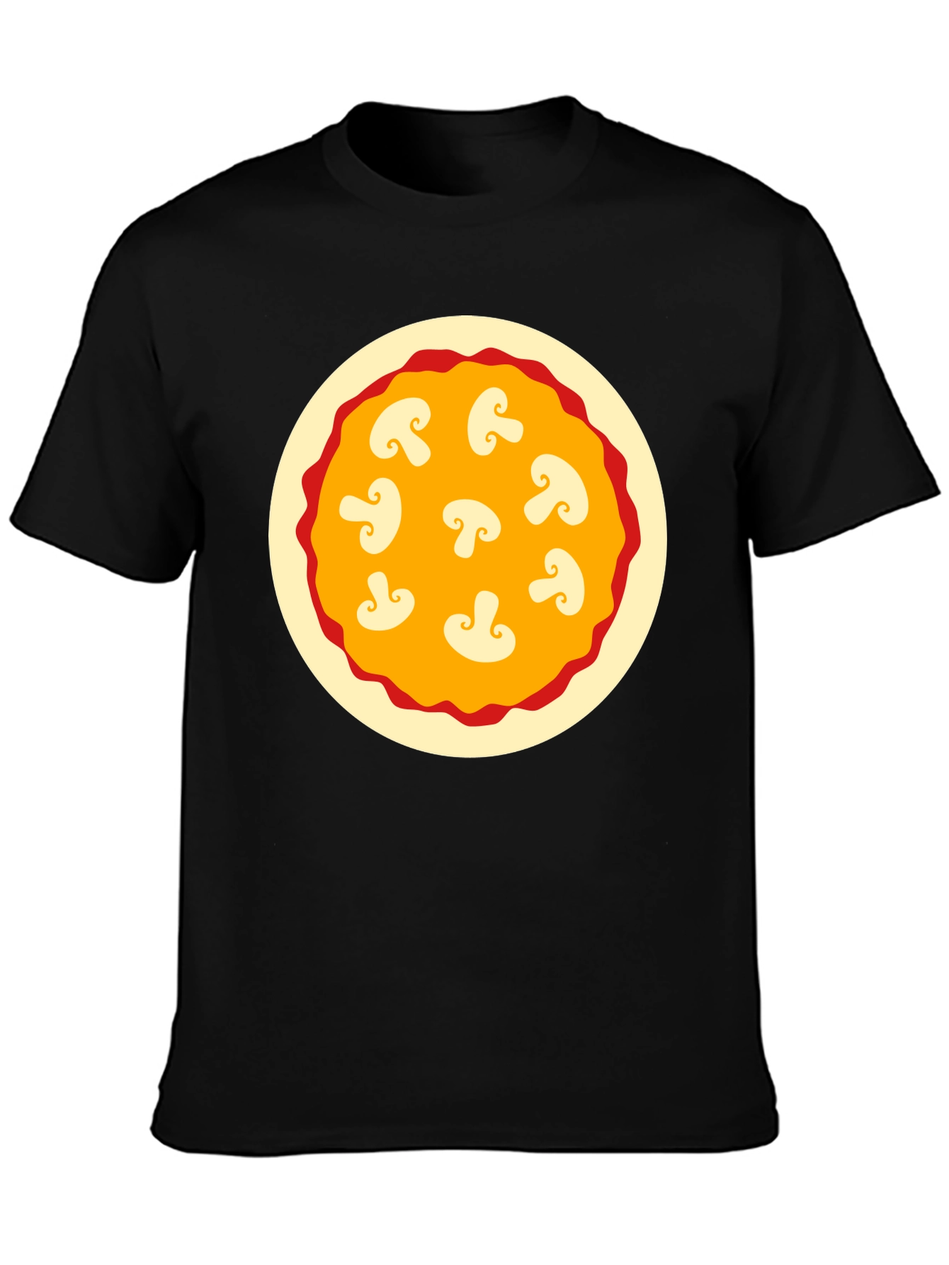 Mushroom Pizza Graphic Tee - Black Cotton T-Shirt