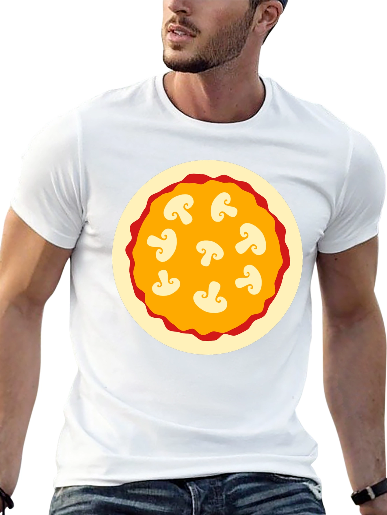 Mushroom Pizza Graphic Tee - Black Cotton T-Shirt