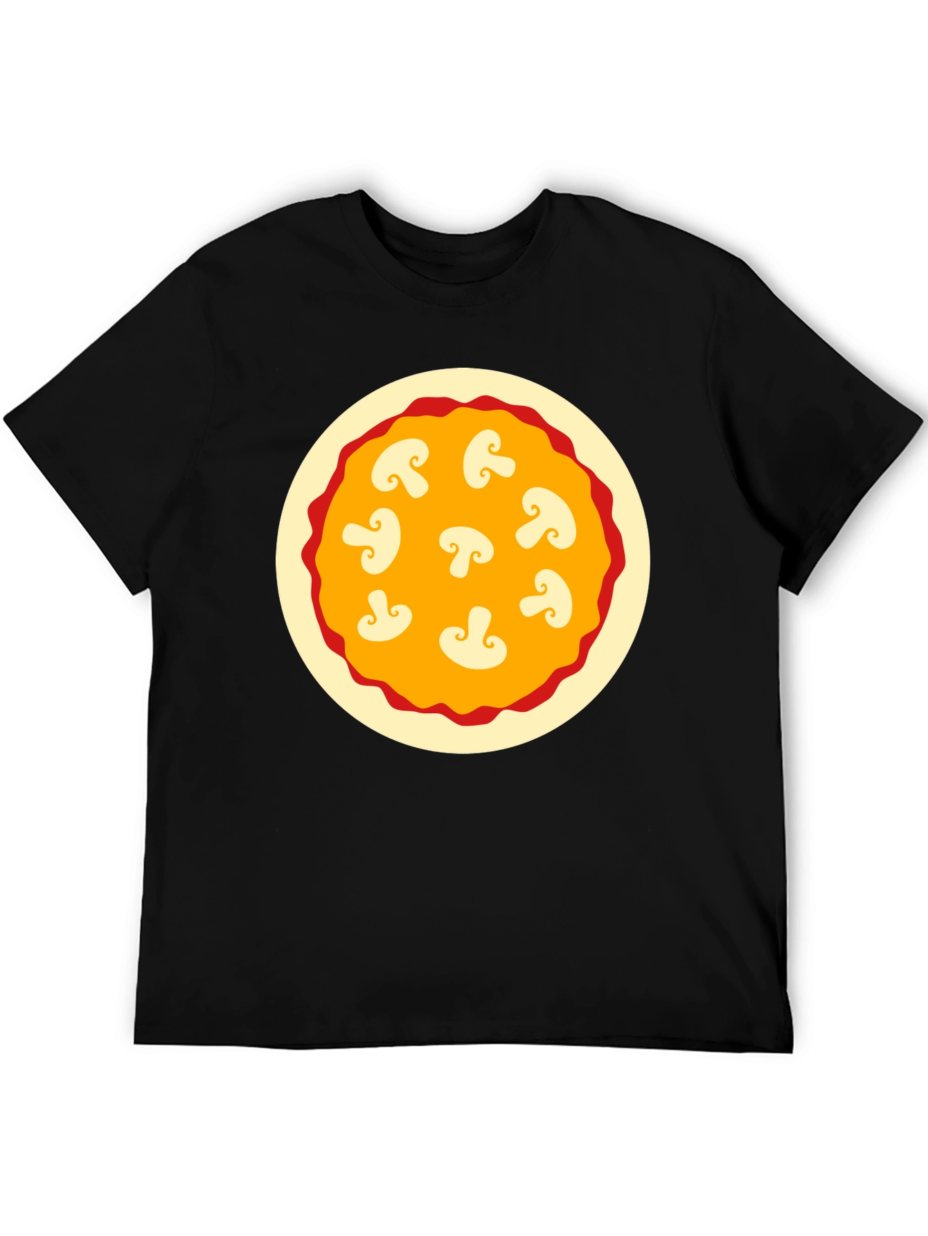 Mushroom Pizza Graphic Tee - Black Cotton T-Shirt