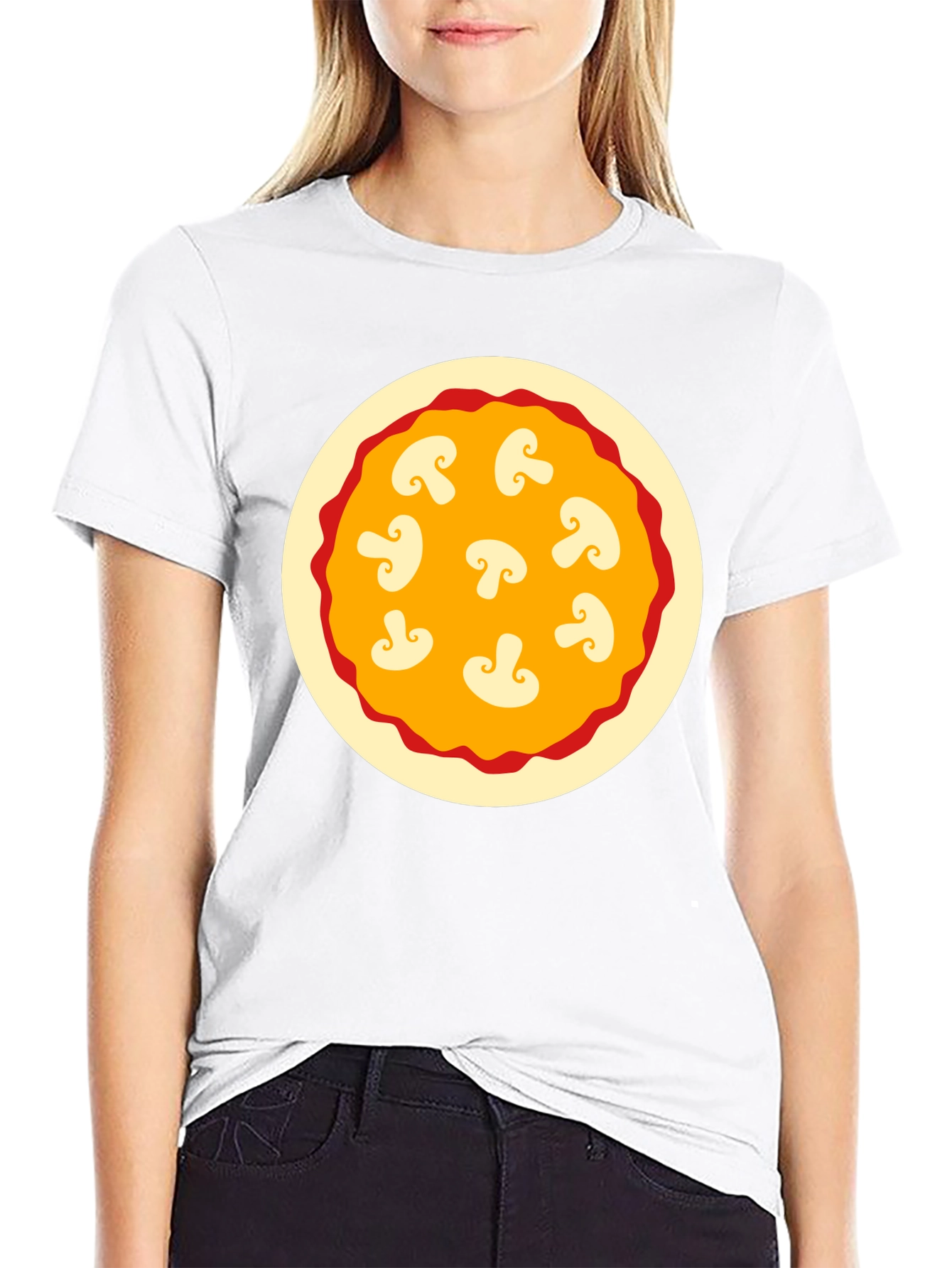 Mushroom Pizza Graphic Tee - Black Cotton T-Shirt