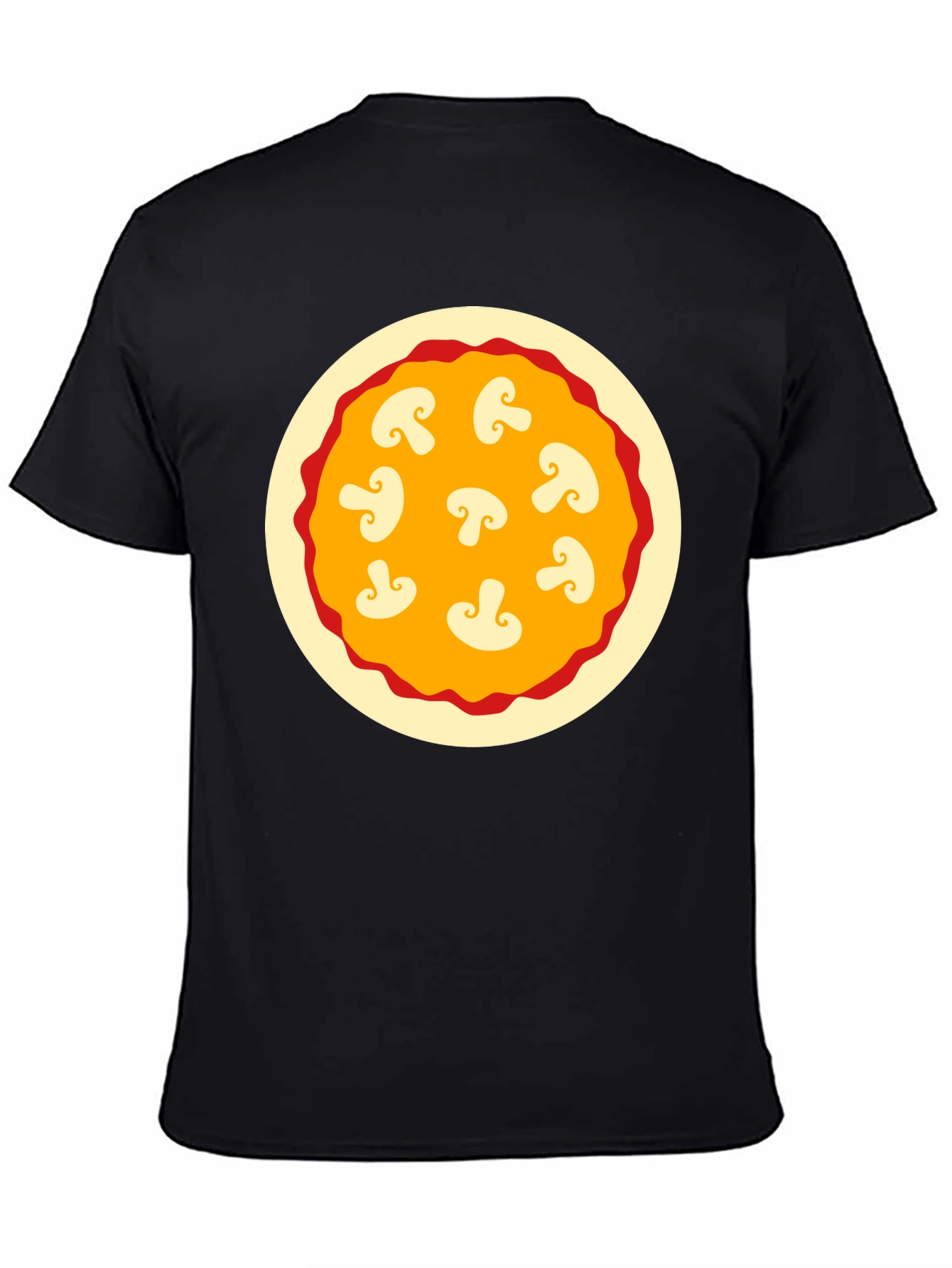 Mushroom Pizza Graphic Tee - Black Cotton T-Shirt