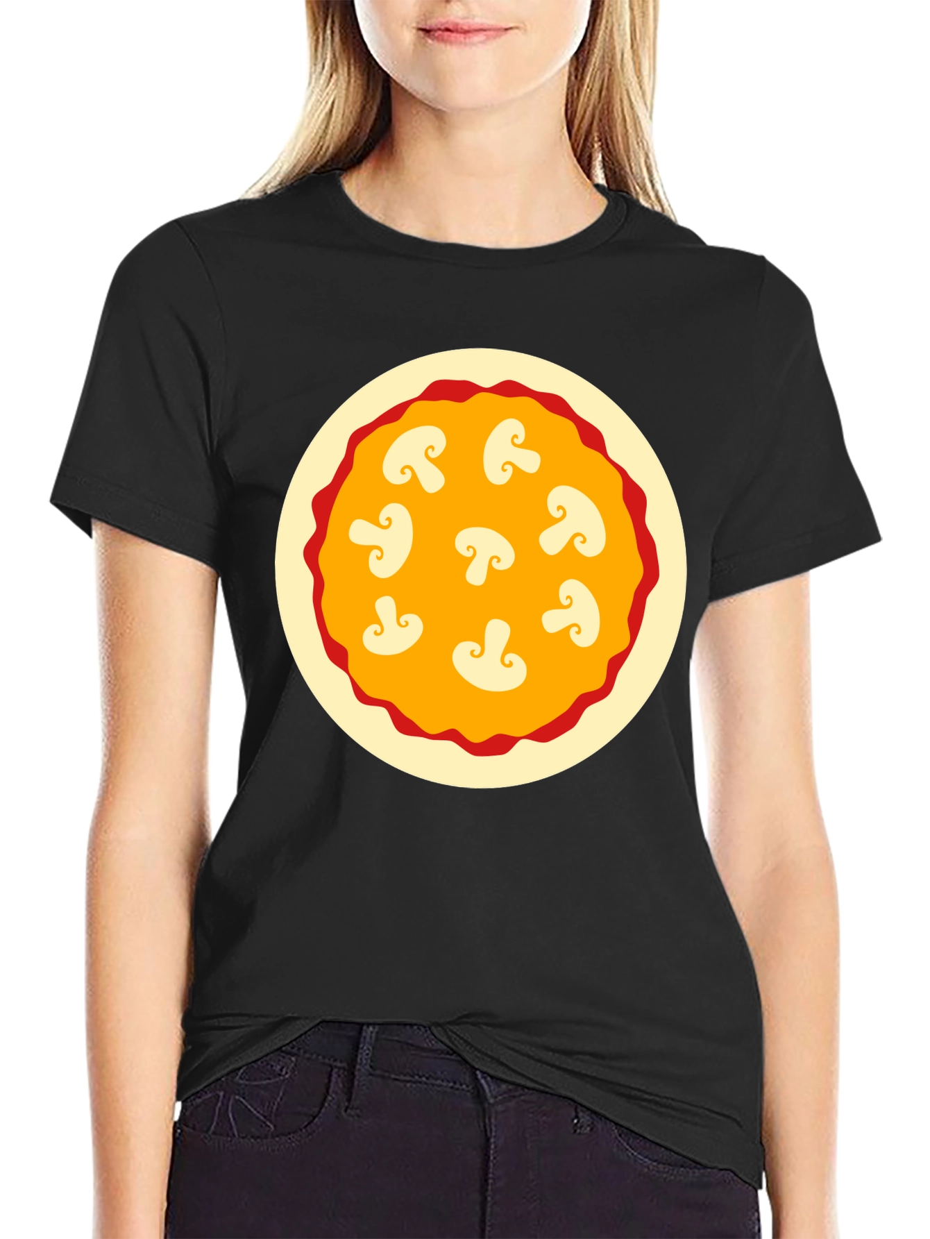 Mushroom Pizza Graphic Tee - Black Cotton T-Shirt