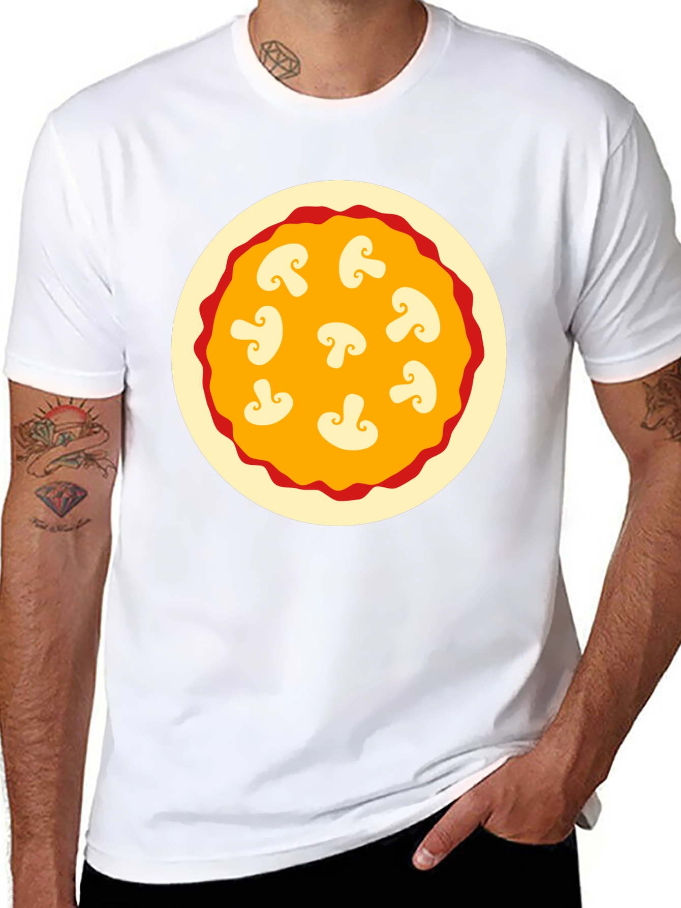 Mushroom Pizza Graphic Tee - Black Cotton T-Shirt